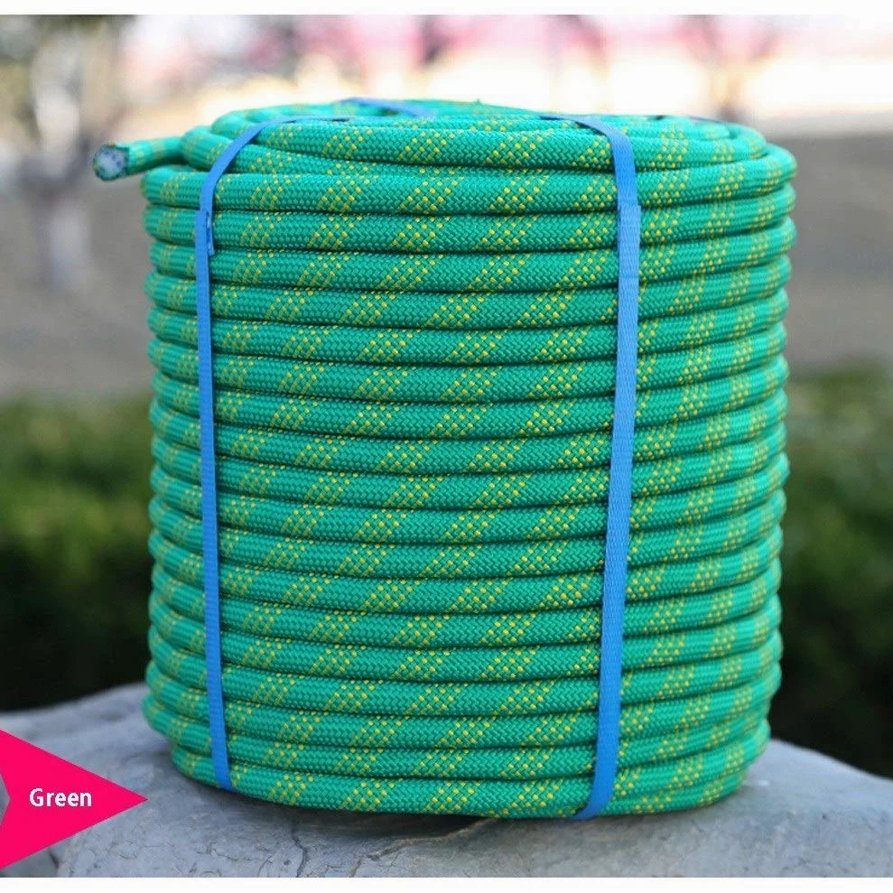 Cuerda de Escalada Cuerda de Alpinismo estática Verde de 14 mm, Cuerda de Nylon de Alta Resistencia Resistente al desgarro con mosquetón Doble 10M-100M (Tamaño : 10m)