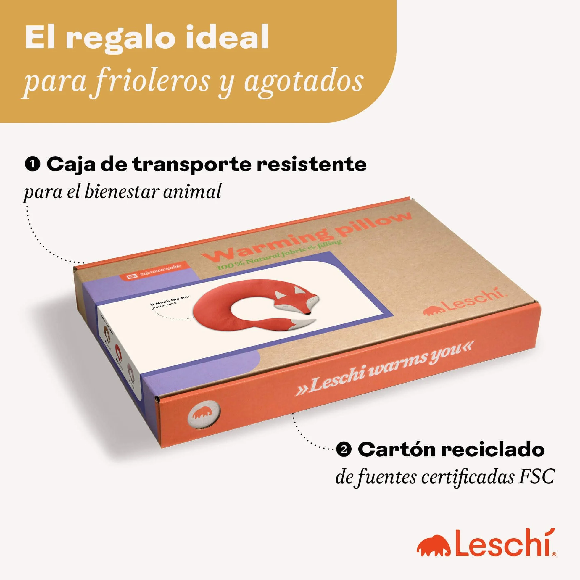 LESCHI Saco Térmico de Semillas para Microondas, 100% Algodón y Trigo Orgánicos, Bolsa para Cuello, Cervical y Espalda, Forma de Zorro, Marrón