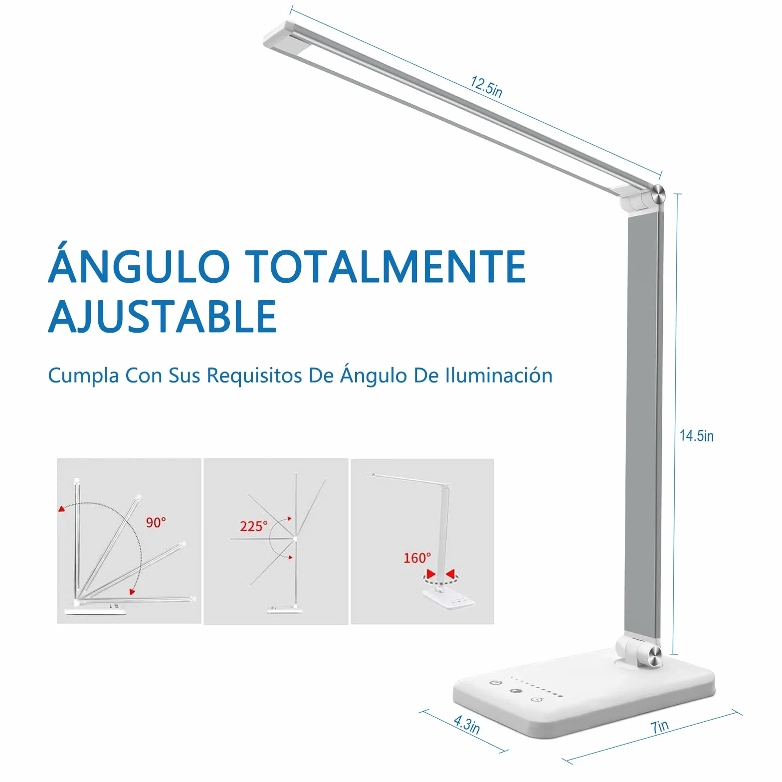 Lámpara Escritorio LED Recargable USB 2000mAh Plegable Control Táctil 5 Modos Brillo 52 SMD