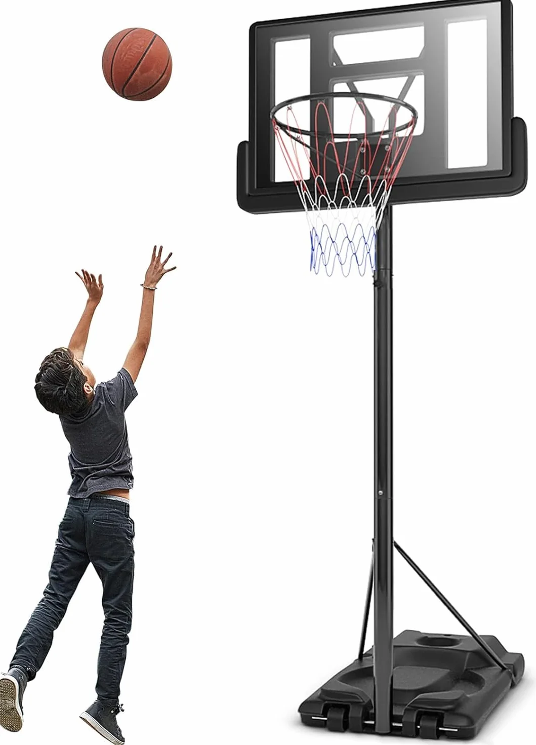 GOPLUS Canasta de Baloncesto Portátil Altura Ajustable 260-305 cm Soporte Base Rellenable