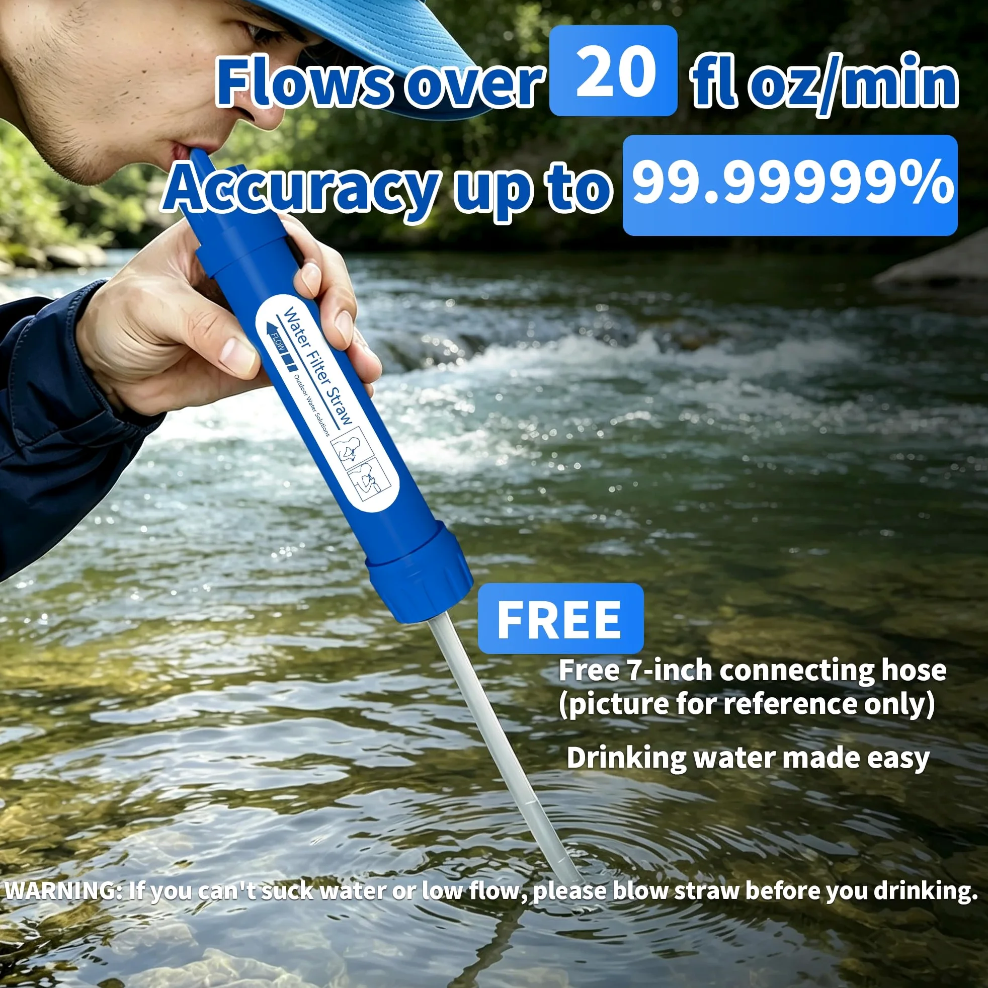 Pajita de filtro de agua personal, purificador de agua portátil de 4 etapas certificado NSF, sin BPA, equipo de supervivencia de filtración de agua de emergencia para senderismo, camping