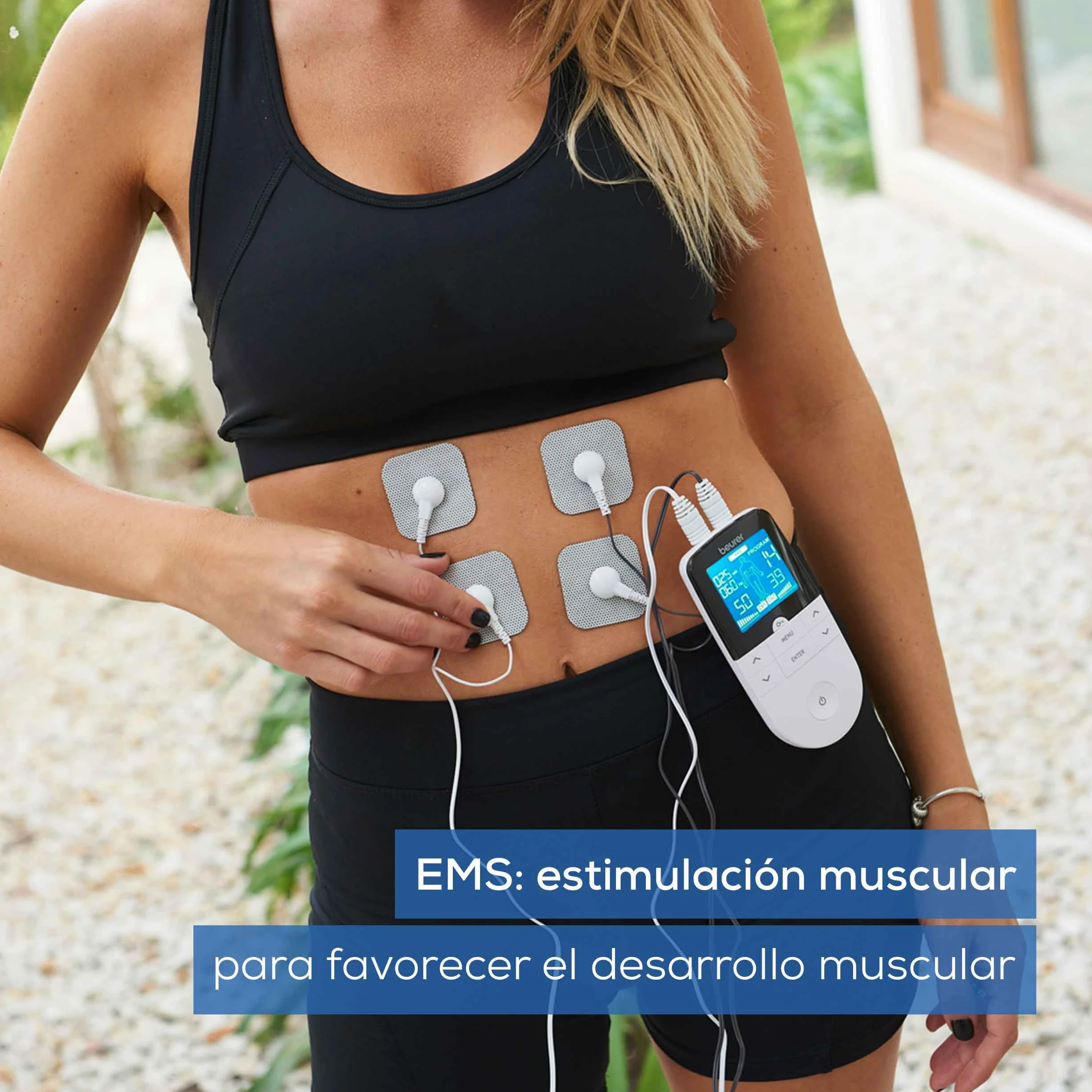 Beurer EM 49 TENS/EMS Digital 3 en 1 Estimulador Muscular para Alivio del Dolor y Entrenamiento, Masaje, 4 Electrodos, Blanco