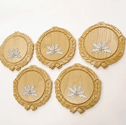 GTK Oferta 5 placas de cuña talladas de roble claro AF 14 cm con 5 hojas de roble de 6 hojas, tabla de cuñas, tabla de especias, cartel para trofeos