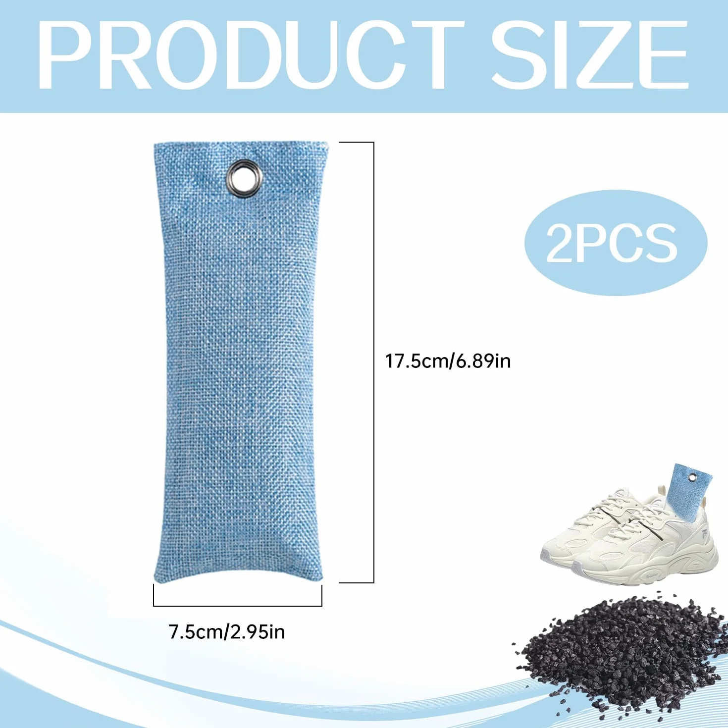 Bolsas de Carbón de Bambú 50g x 2, Desodorizadores para Zapatos y Armarios, Purificador de Aire Portátil