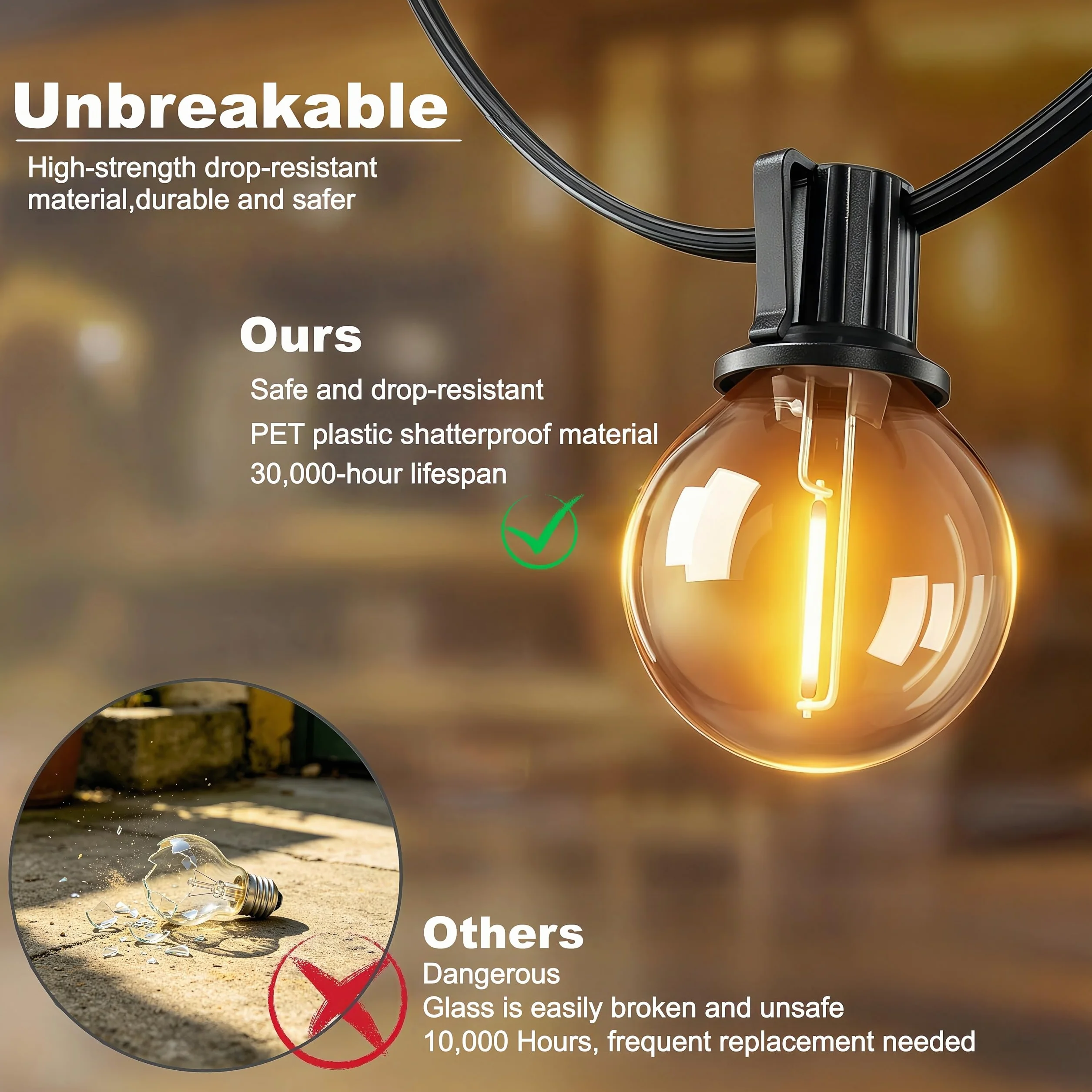 Guirnalda Luces Exterior 30M IP45 Impermeable Led 2700K Blanco Cálido Jardín Patio