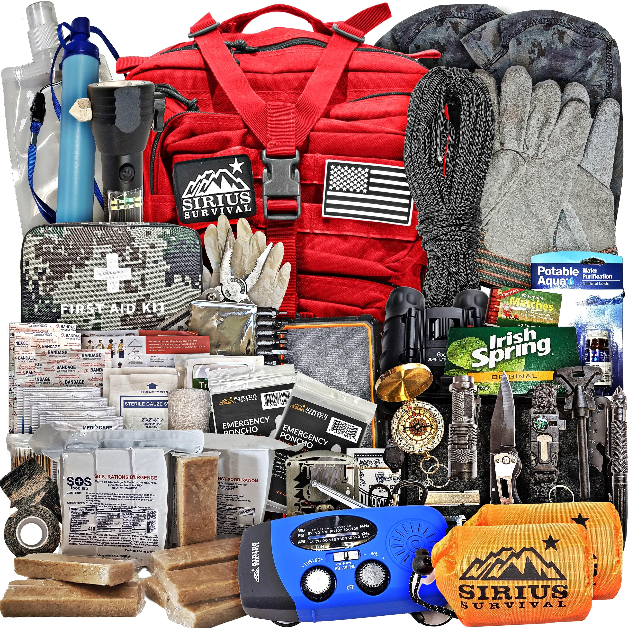 Kit de supervivencia de emergencia preembalado/bolsa para 2 – más de 150 piezas totales de suministros de preparación para desastres para huracanes, inundaciones, terremotos de tierra y otros