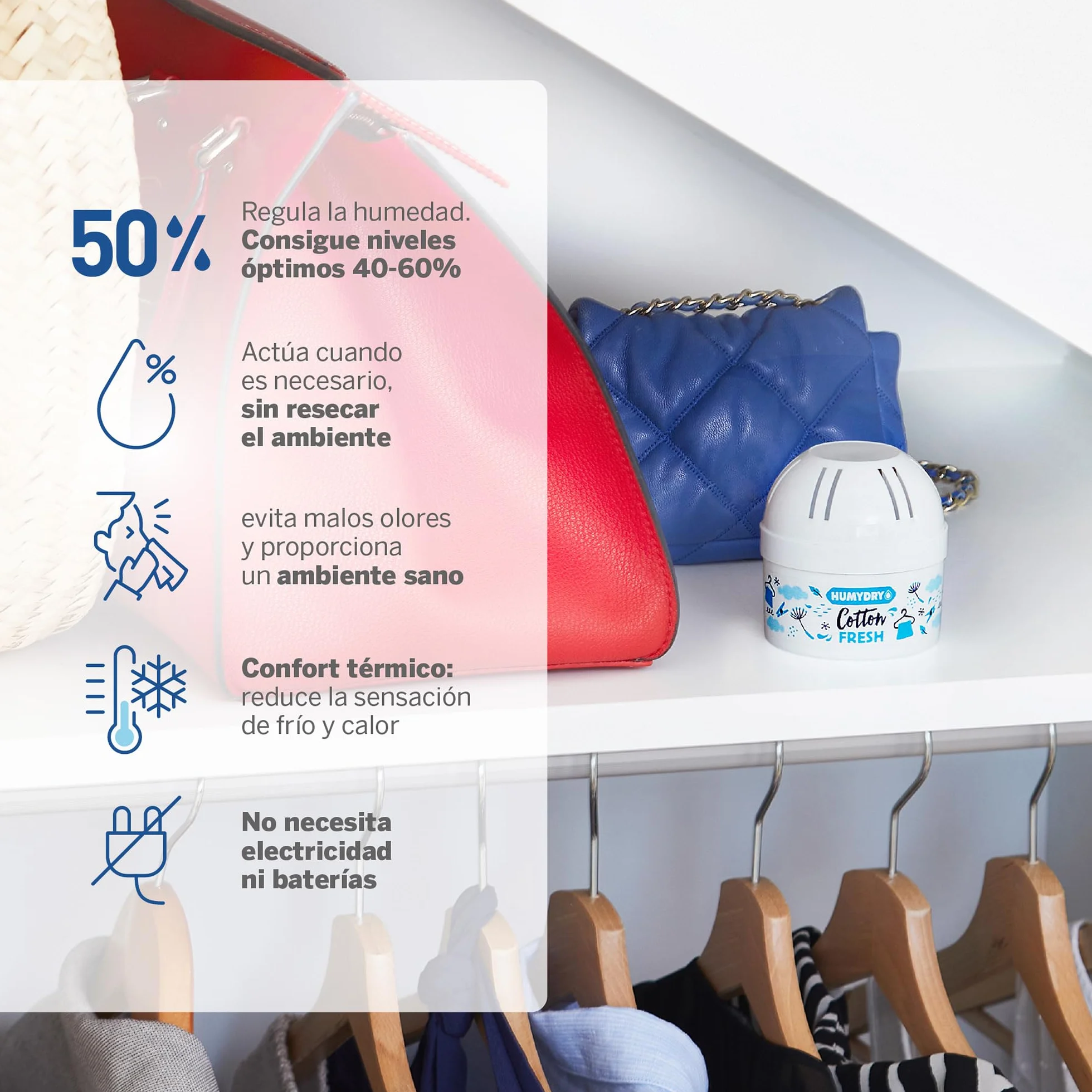 HUMYDRY Mini 75g MIX Pack de 4 Deshumidificadores Ambientadores Absorben Humedad Reducen Olores Aroma Algodón 8 m²