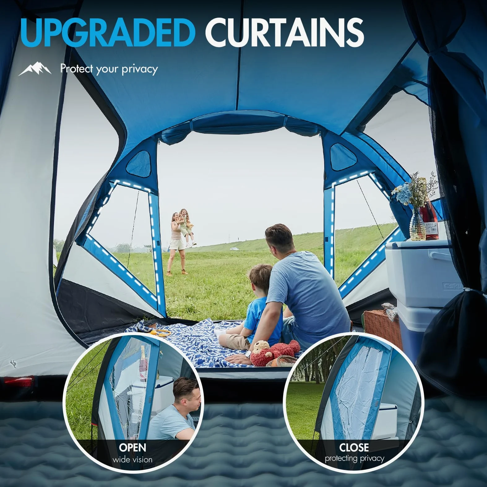 Portal Tienda de campaña para camping, con toldo, 3 – 4 temporadas, grande, 3000 mm, resistente al agua, con puerta lateral, ventana lateral, puerta de pantalla para trekking, exterior, festival, hierro para familias