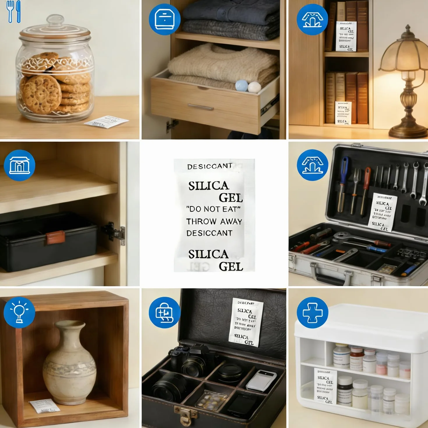Silica Gel Bolsitas Desecante Antihumedad 100 Paquetes Absorbente de Humedad para Muebles Ropa
