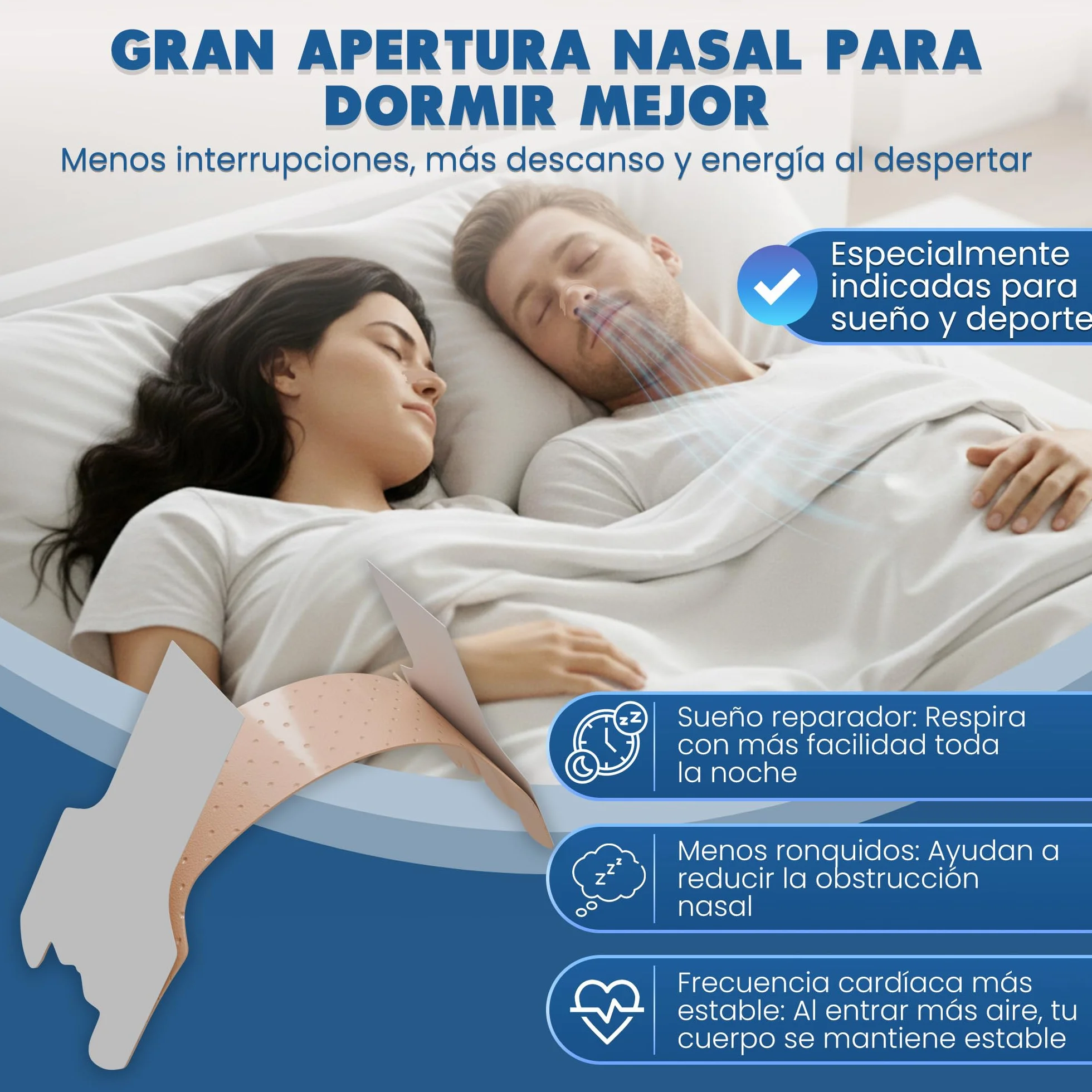 HASLOM Tiras Nasales para Dormir Antirronquidos Deportivas - Tira Nasal Dilatador Nasal 60 Unidades