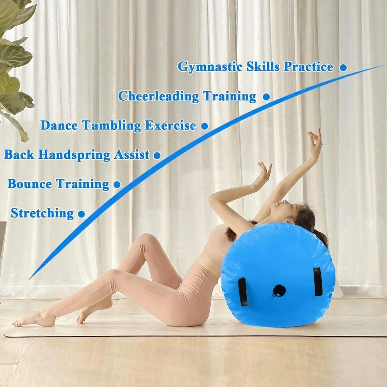 Air Roller - Rodillo de aire inflable para gimnasia, equipo de entrenamiento de resorte trasero con bomba, para animadoras en casa, fitness, juego en interiores, gimnasio, equilibrio, práctica de