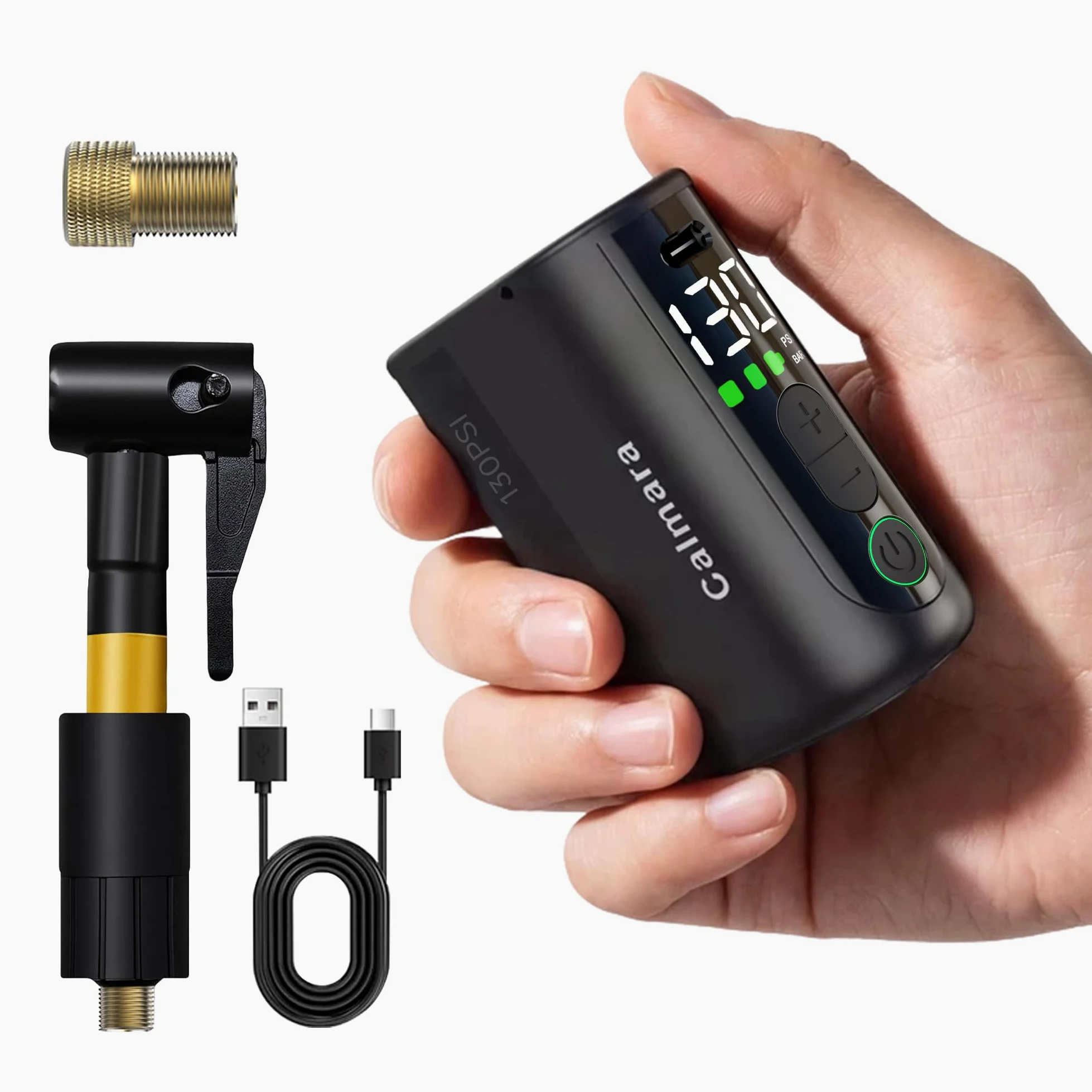 MY20 - Bomba eléctrica para bicicleta con manómetro, inflado rápido de 130 PSI, mini bomba de bicicleta con válvula Presta y Schrader, parada automática, bomba de aire recargable portátil para