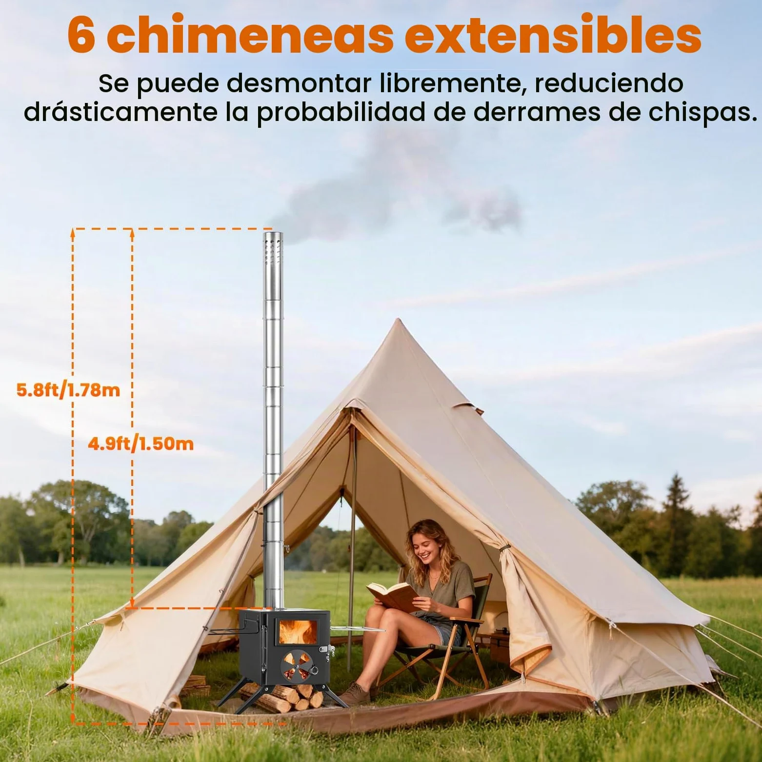 SOPPY Horno de tienda de campaña mini estufa de leña portátil de camping de acero inoxidable estufa de camping horno de jardín con tubos de chimenea horno de taller para tienda de campaña/jardín