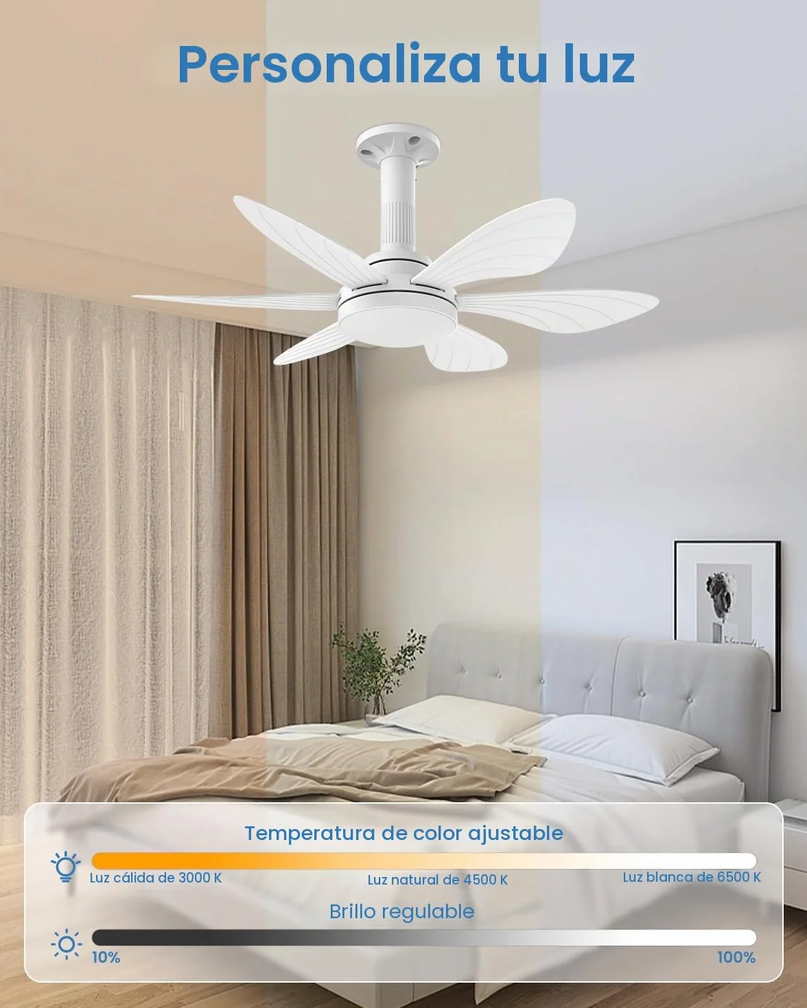 Hisummer Ventilador de Techo 71cm con Luz y Mando, E27, Motor DC Reversible, Silencioso