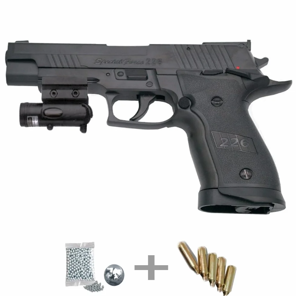 Kit WG LÁSER - Pistola de Aire comprimido (CO2) y balines de Acero (perdigones BBS) Calibre 4.5mm. Réplica + Accesorios <3,5J