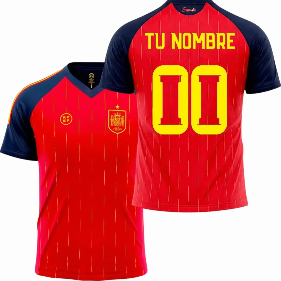 Seleccion Española Mundial 2026-2028 Personalizable Camiseta Primera Equipacion Nombre y Dorsal, Color Rojo, Manga Corta, Tejido Transpirable para Aficionados