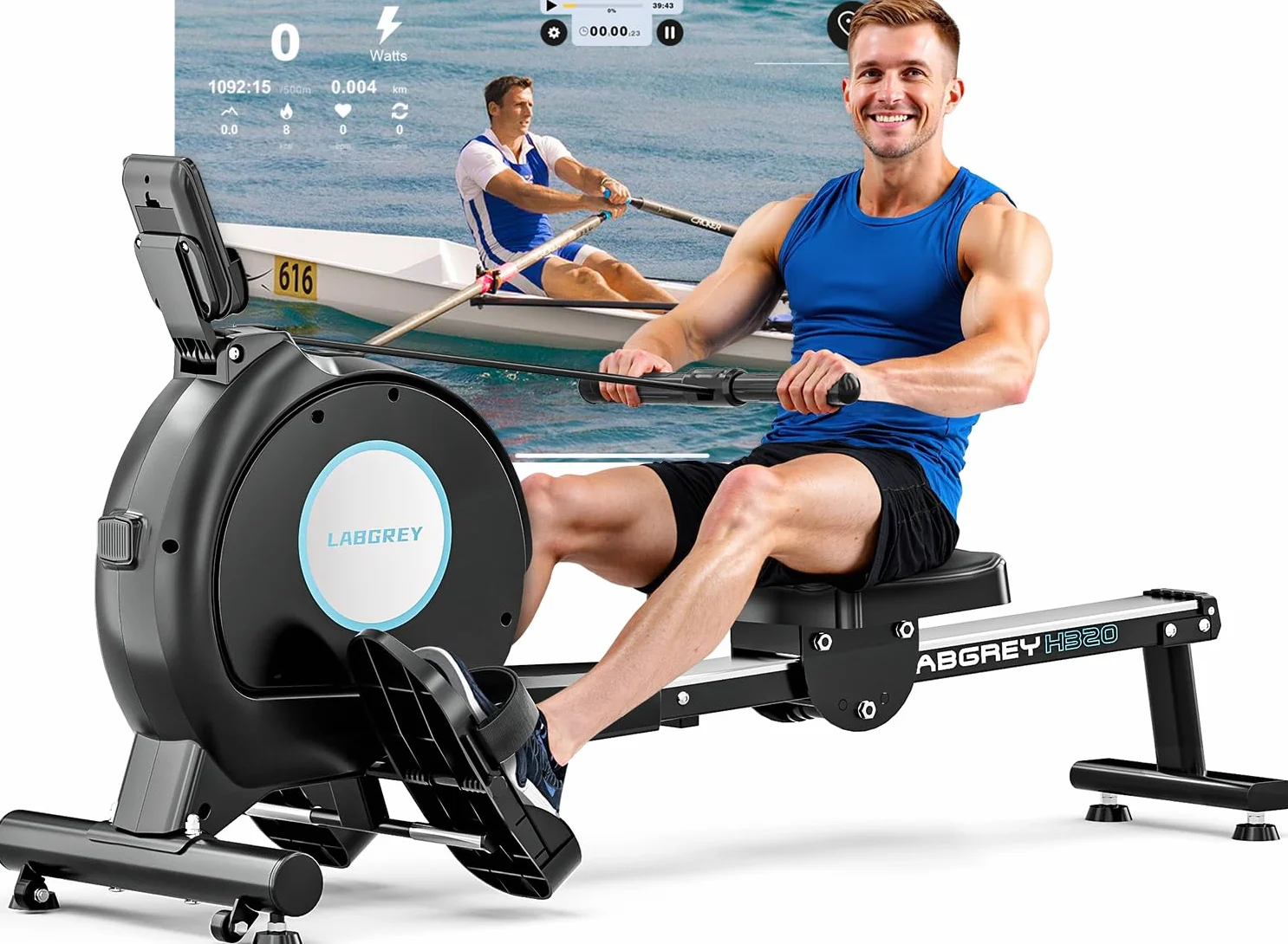 Máquina de Remo LABGREY Magnética Bluetooth para Casa, Compatible con App, Silenciosa y Estable, Soporta hasta 158 kg, Ideal para Entrenamiento Cardio en el Hogar