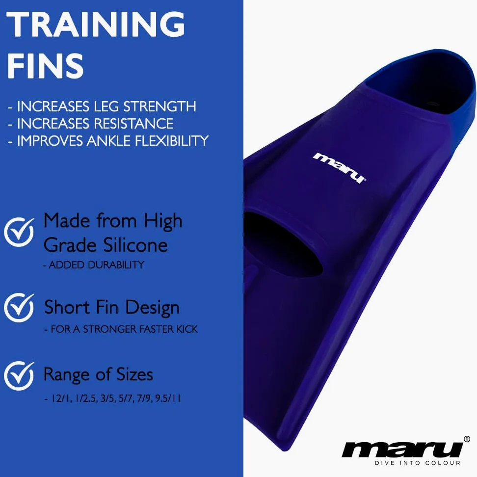 maru Aletas de Entrenamiento, Aletas de natación de Silicona para una Patada más Fuerte y rápida con Mayor propulsión, Aletas de natación Unisex para Adultos y niños (
