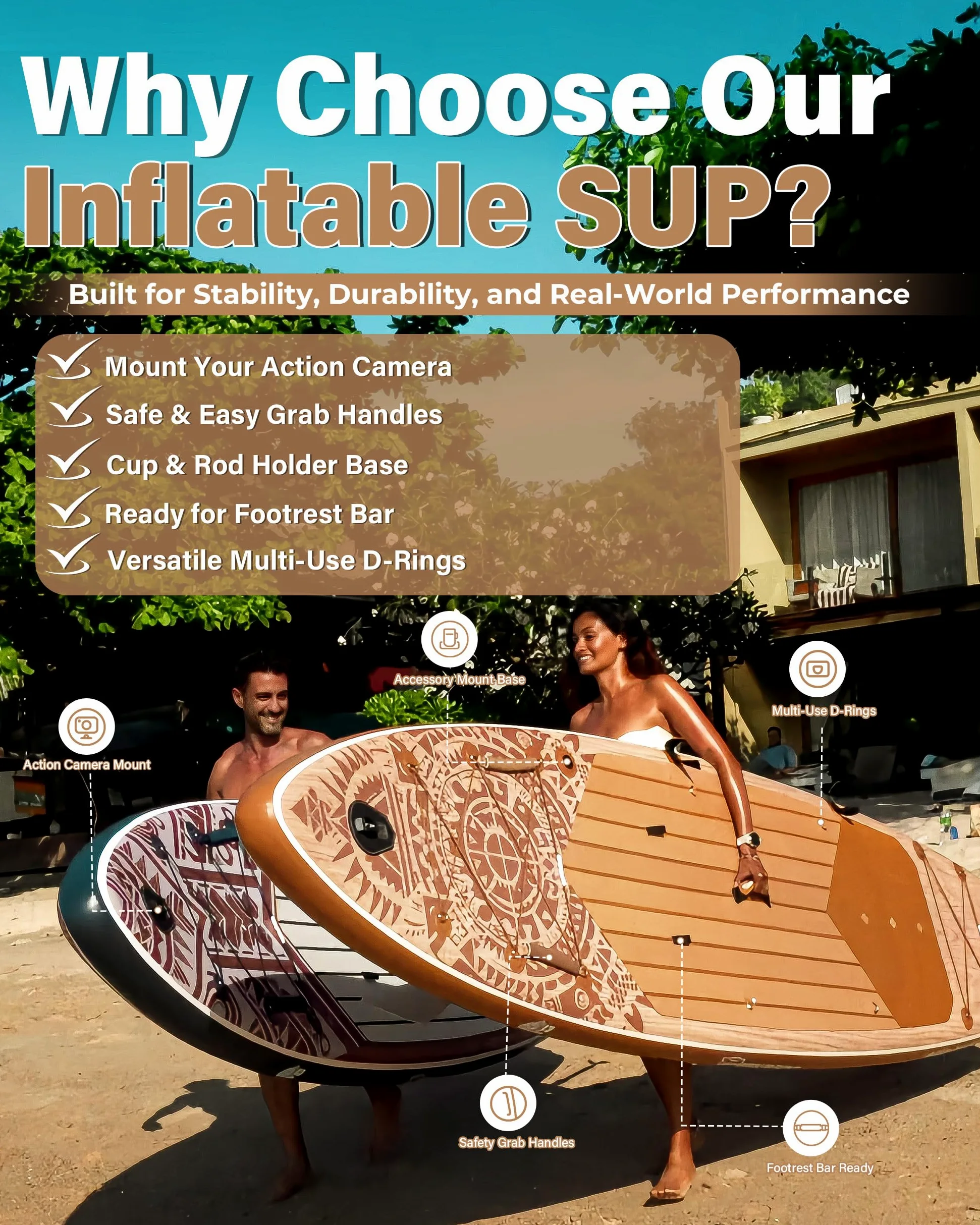TIGERXBANG Tabla Paddle Surf Hinchable 353 x 89 x 15 cm, Sup Extra Ancha con Gran Estabilidad, Serie Tribal Imprint, para Adultos, Familias y Principiantes, con Accesorios Incluidos
