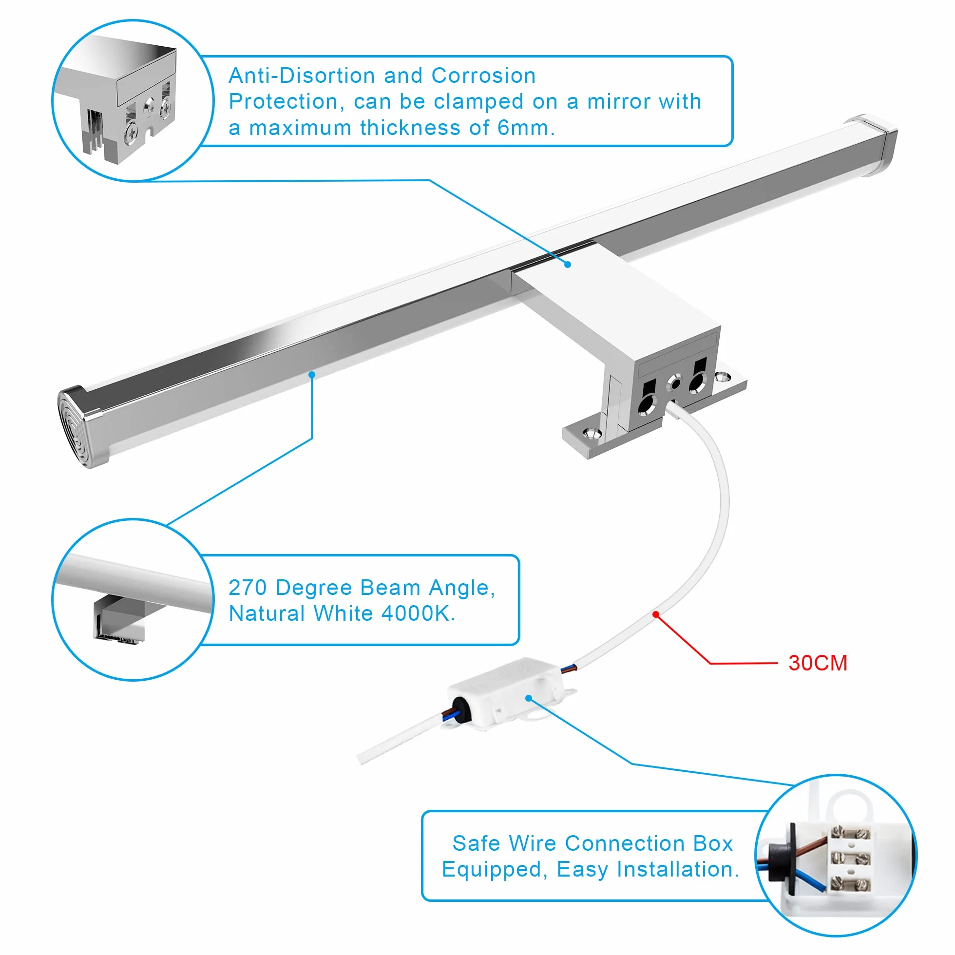 Lámpara de Espejo Baño 40 cm 10W 1200LM 230V IP44 Blanco Frío 4000K