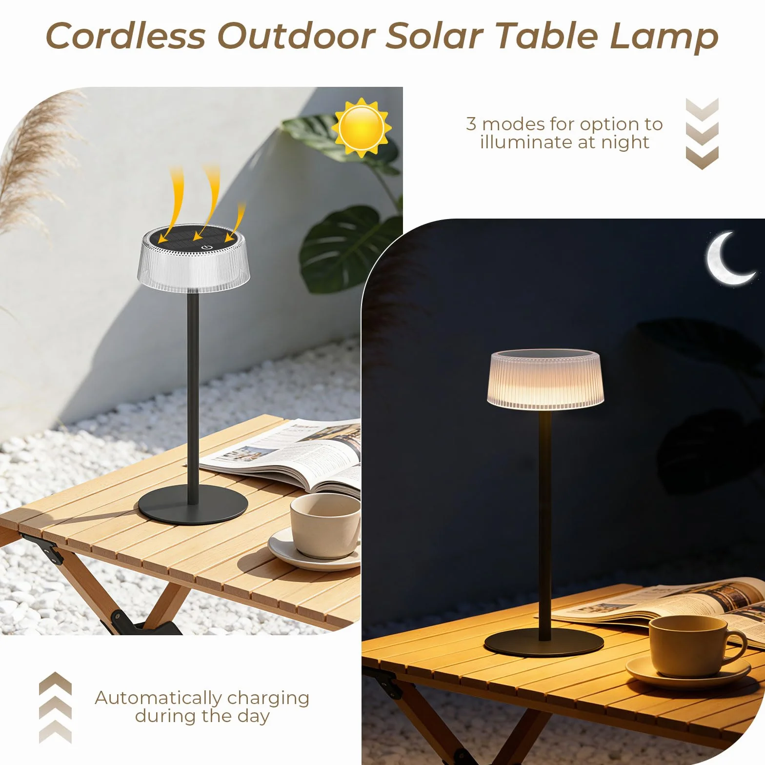 Lacasa Lamparas de Mesa Solar 2 Pack Regulable Tactil 3000-6000K IP67 Impermeable 4000mAh LED Recargable Portatil