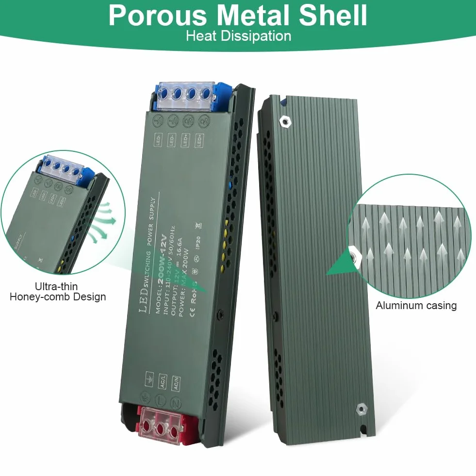 URAQT Transformador 220V a 12V 200W 16,6A Fuente Alimentación Voltaje Constante para Tira LED