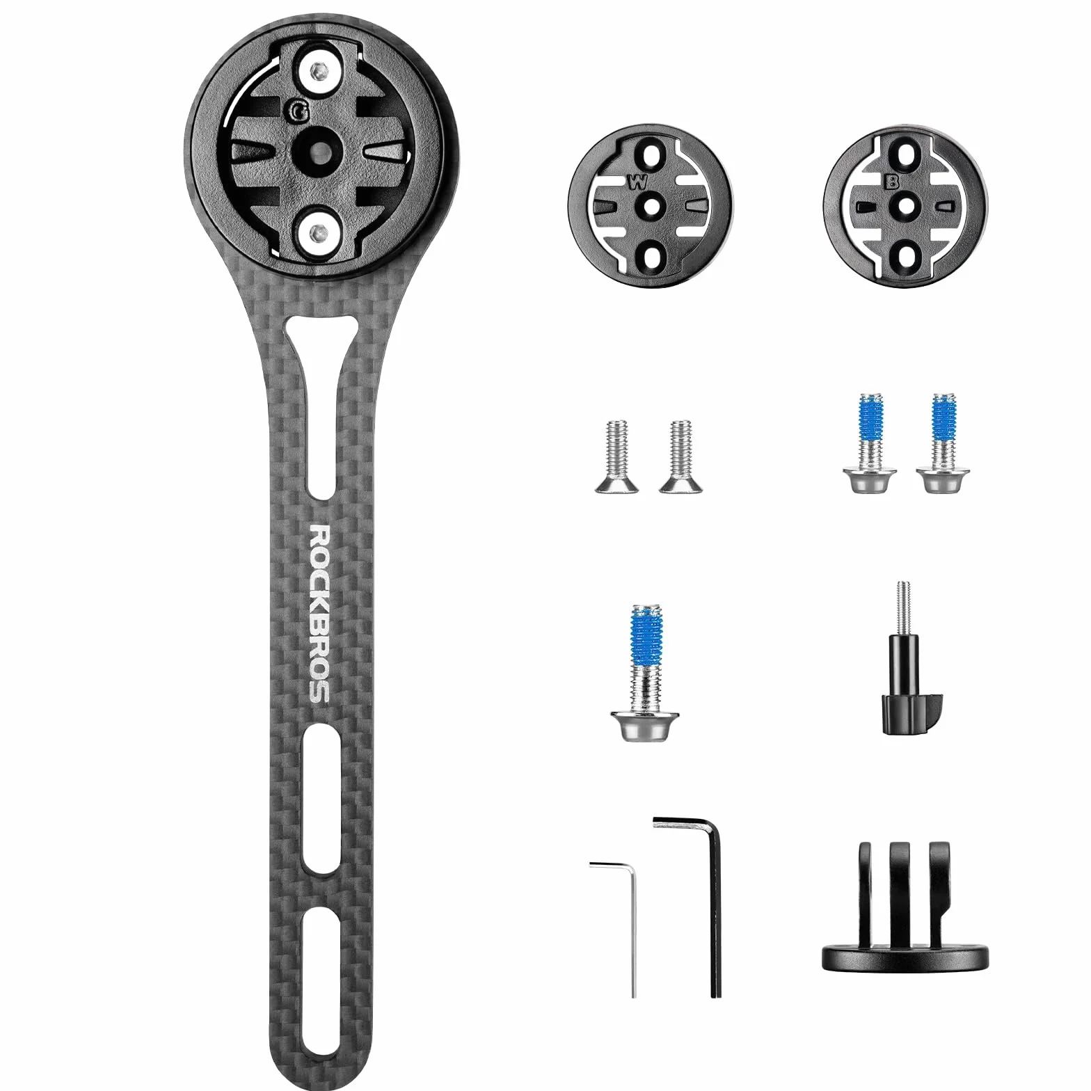 ROCKBROS Soporte para Ciclocomputador de Fibra de Carbono, Montura Delantera Alargada Ultraligera 13g, Compatible con Garmin Edge 540/1050, Wahoo, Bryton, Cámaras de Acción y Luces