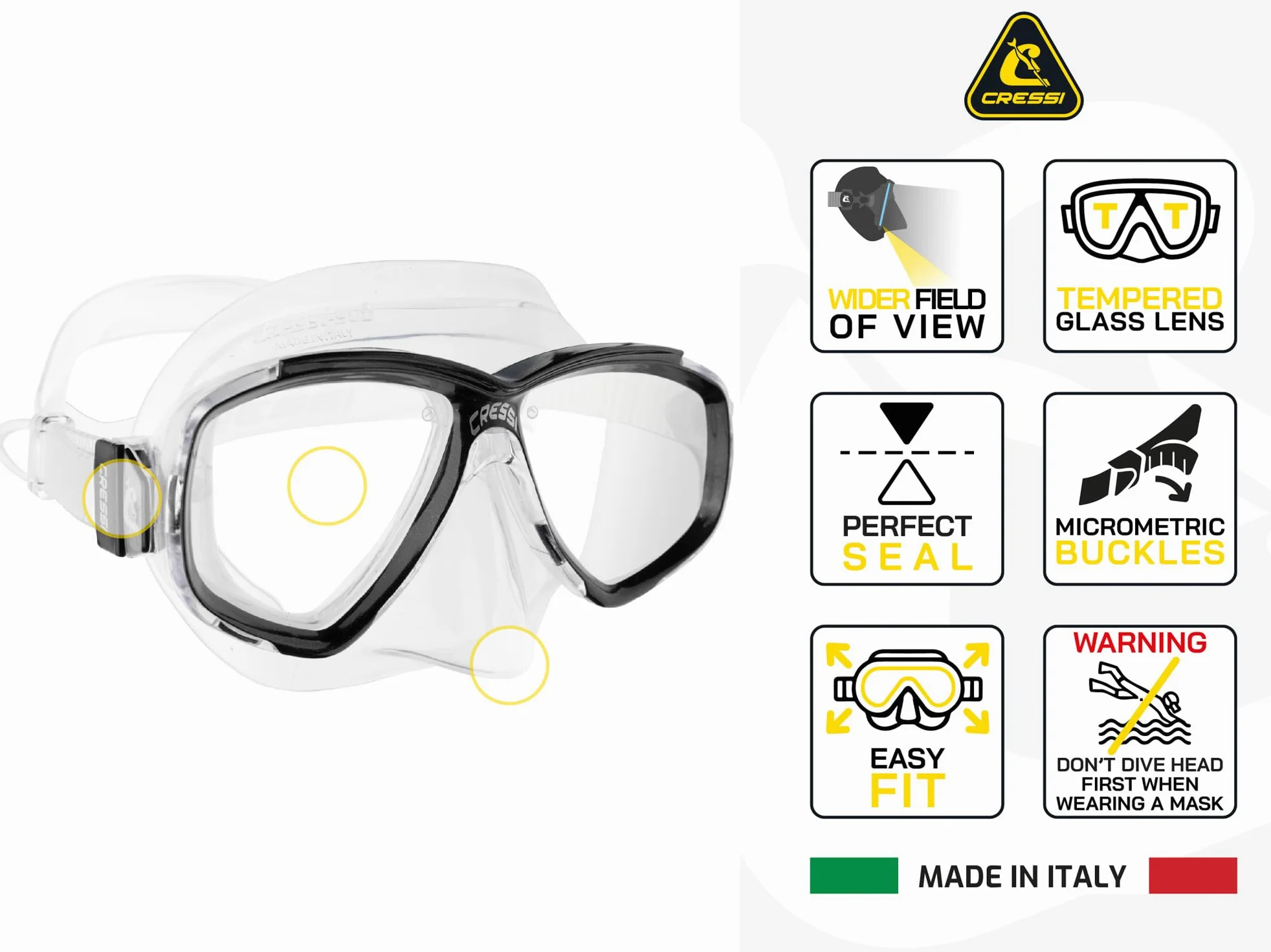 Cressi Perla - Máscara de Silicona para Adultos de pequeño Volumen Interior para Buceo, esnórquel Calidad Italiana Desde 1946