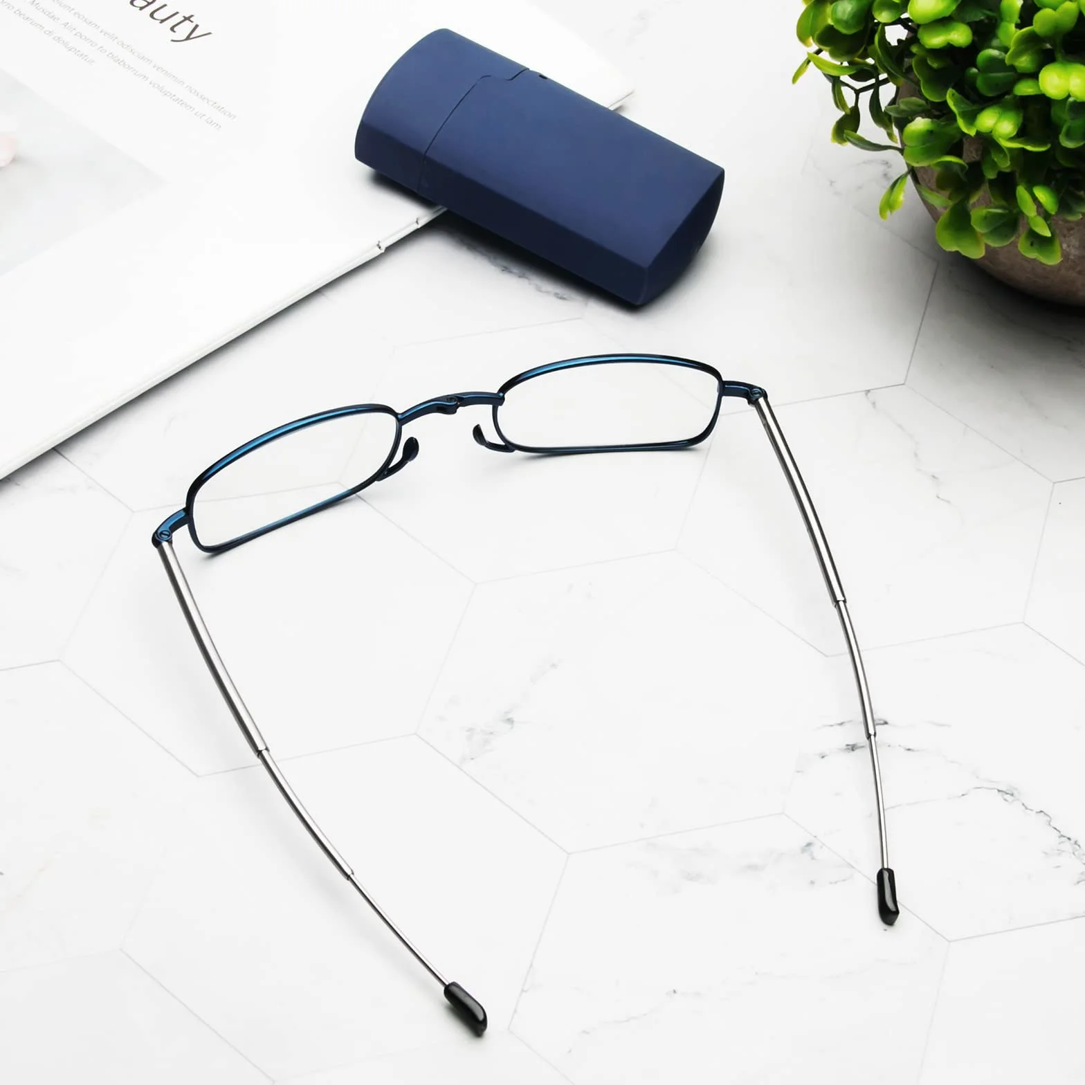 Gafas de Lectura Plegables con Filtro de Luz Azul Varillas Telescópicas Estuche Portátil Azul +2.0