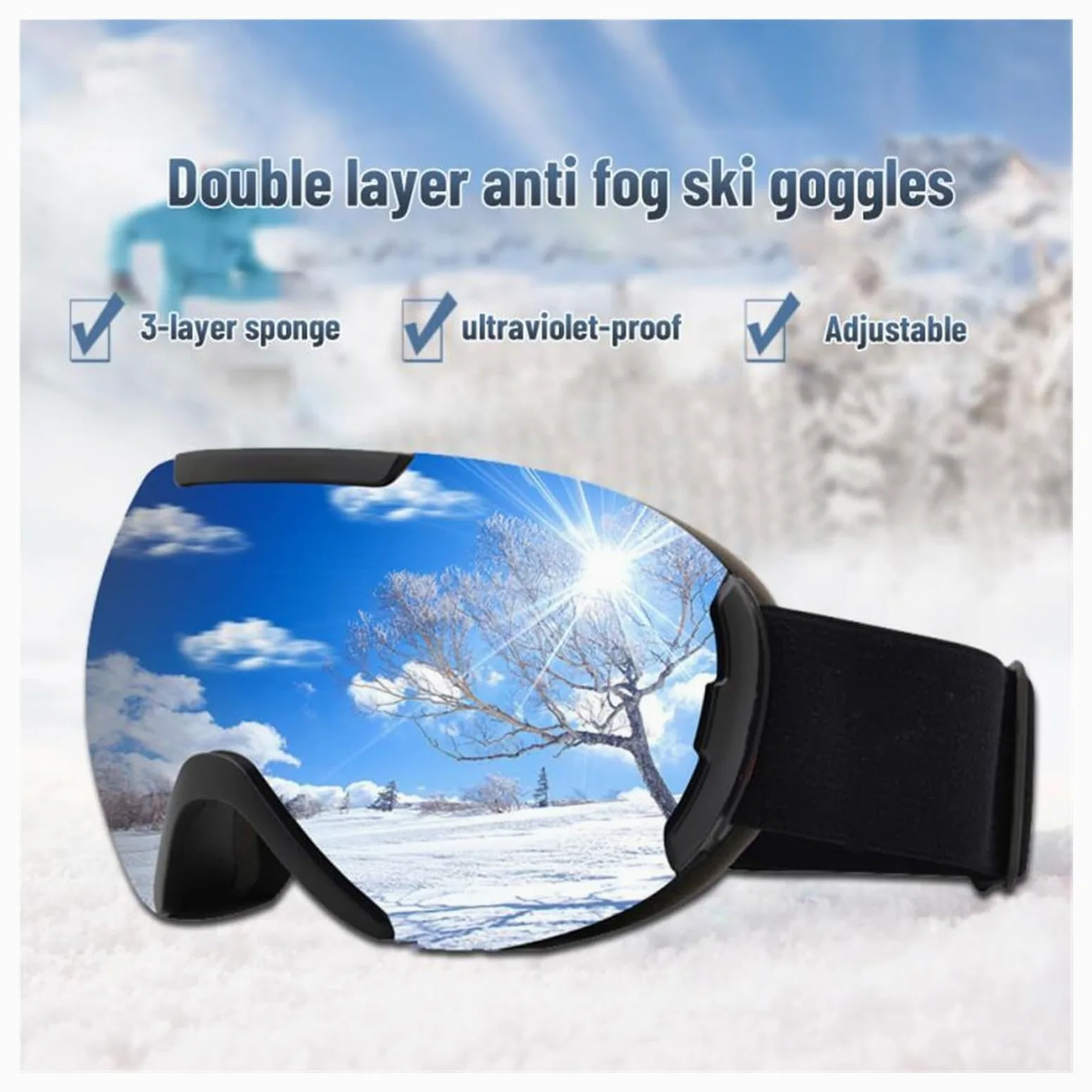 Gafas de esquí - Gafas de esquí antirradiación Gafas de esquí a Prueba de Viento - Gafas de esquí antiniebla de Doble Capa Gafas esféricas Grandes Gafas para Exteriores (Color: 01) (3)