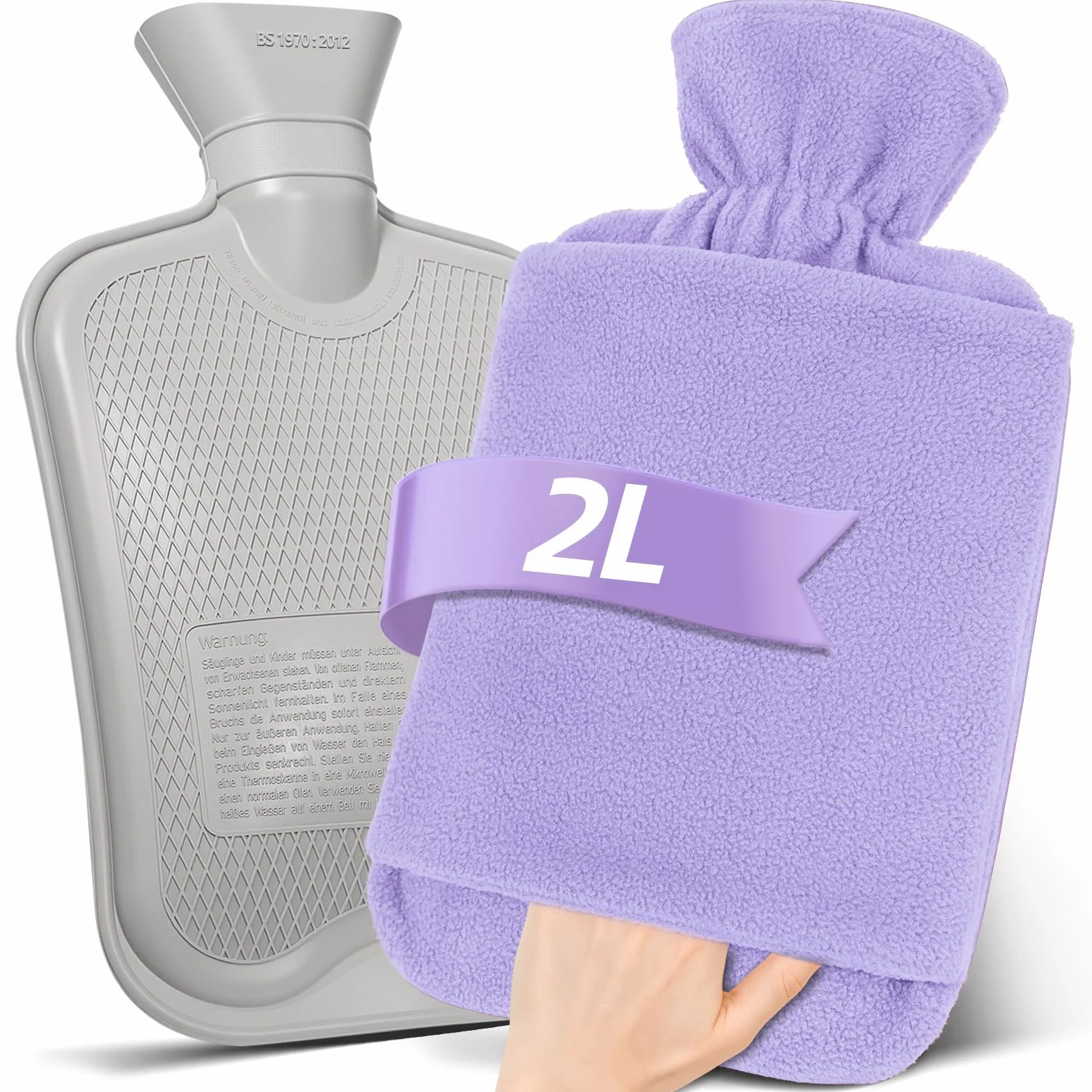 Bolsa de Agua Caliente 2L Anti Fuga con Funda Polar Morado