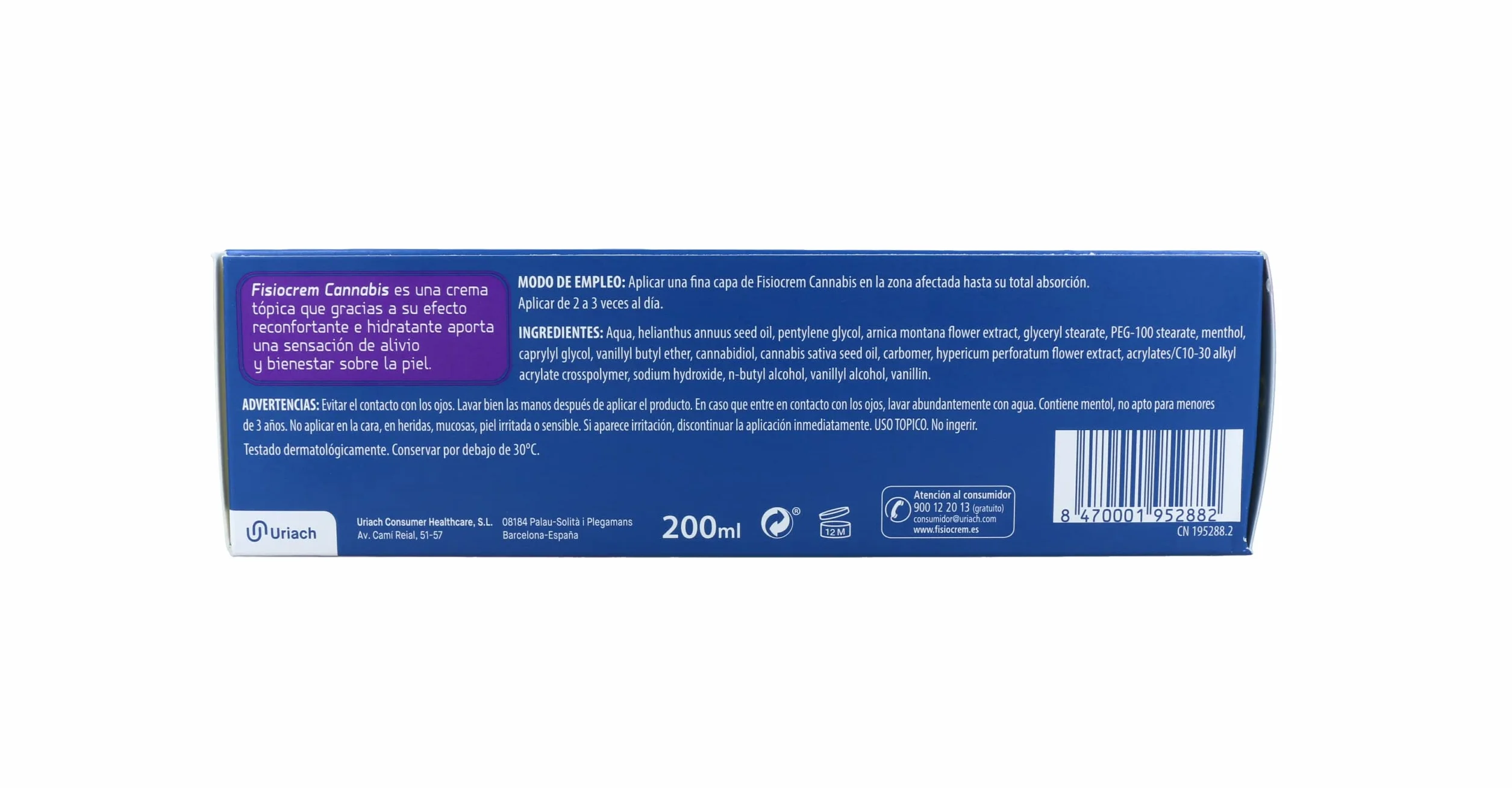 FISIOCREM Fisiocrem Cannabis 200 ml Crema tópica calmante con Cannabidiol, Árnica y Hypericum para alivio y bienestar