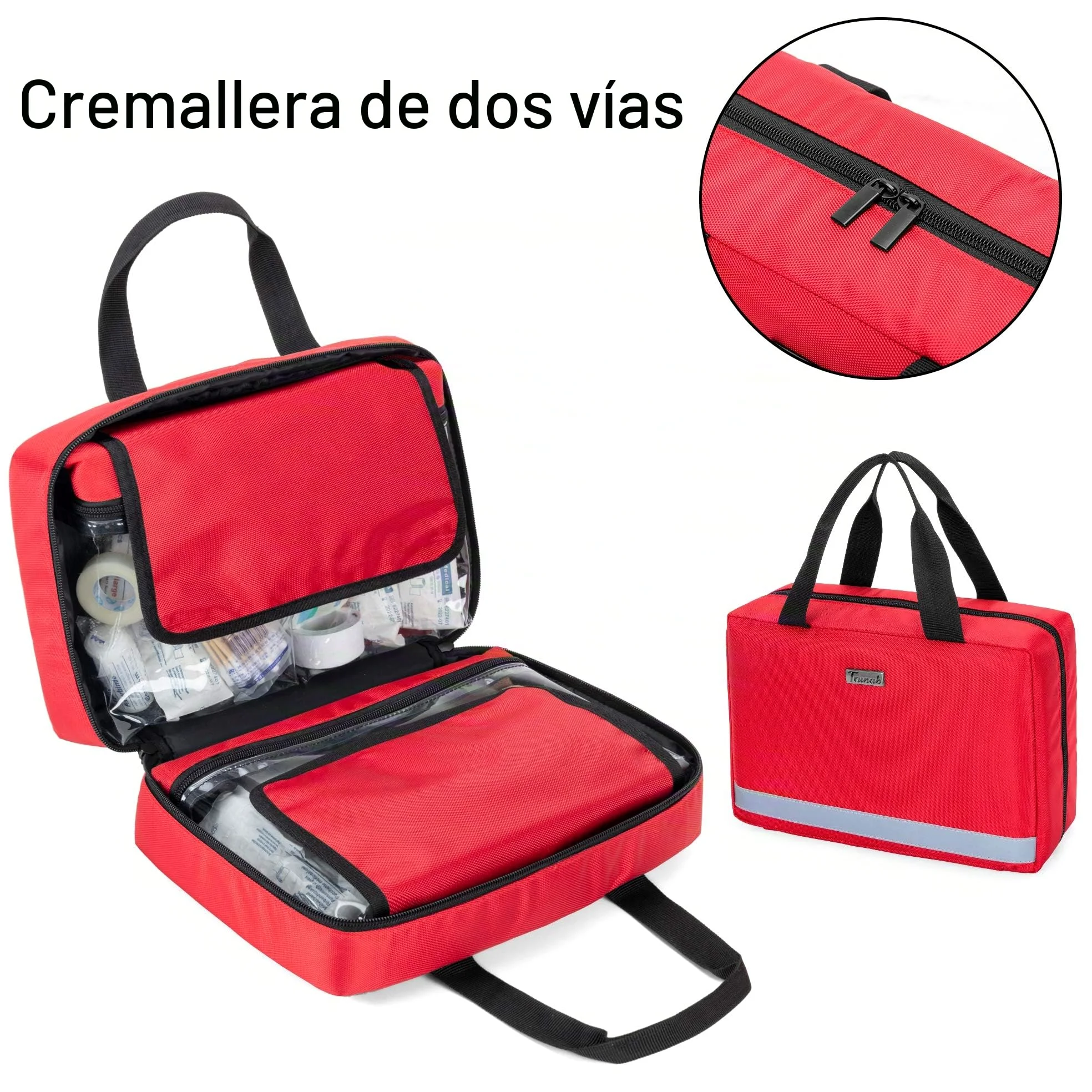 Trunab Botiquin de Primeros Auxilios Coche Rojo, Vacío, SÓLO Bolsa Bolsa de Farmacia, Caja Botiquín Casa Profesional para Kit de Emergencia, Ideal para Hogar, Camping, Viajes y Senderismo