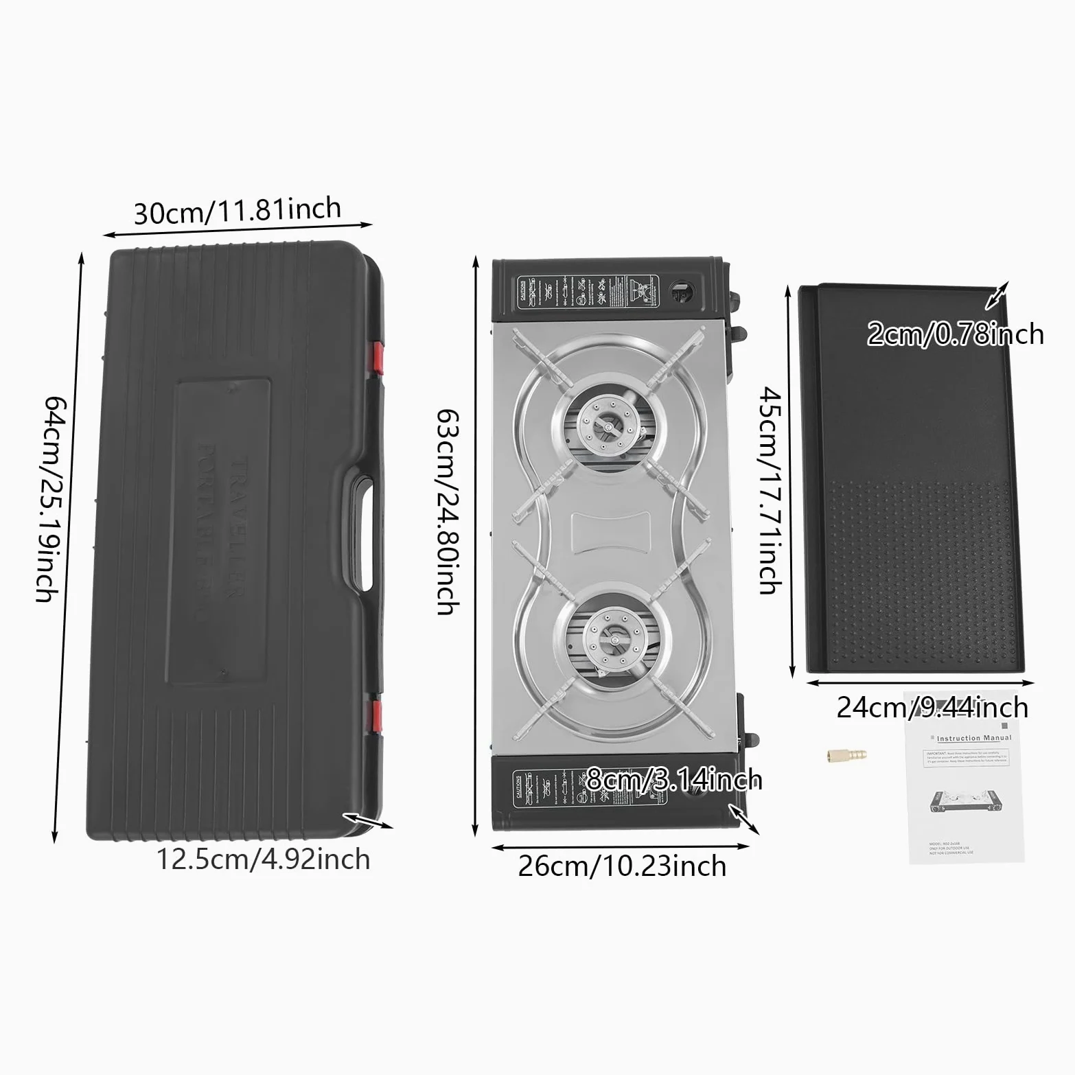 Hornillo de gas para camping de 2500 W, 2500 W, set con parrilla, placa de gas portátil con maletín, cocina de gas rectangular doble, cocina de camping, cocina de gas para exterior, balcón y mesa