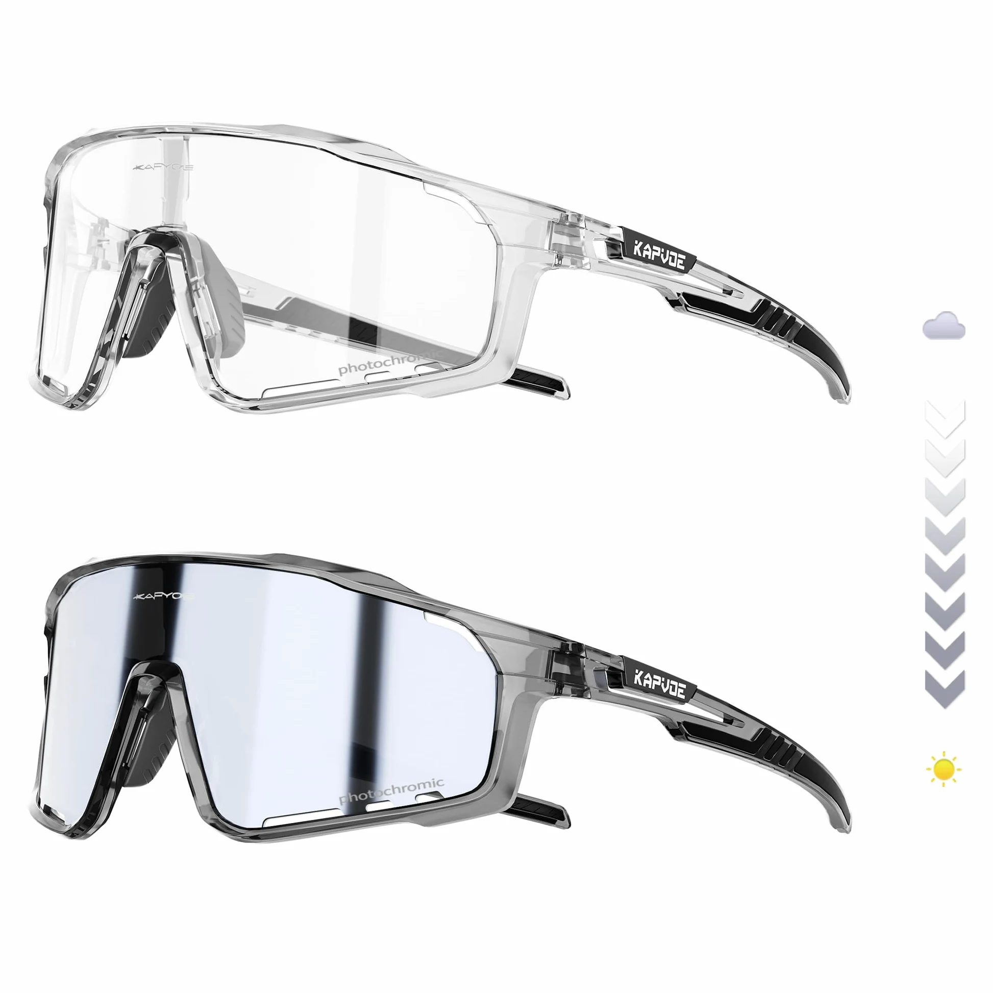 KAPVOE Gafas Ciclismo Fotocromáticas de Color UV400 Hombre Mujer K76 | Transparente a plateado fotocromática de color CAT.1-CAT.2, UV400, ventilación, almohadilla regulable
