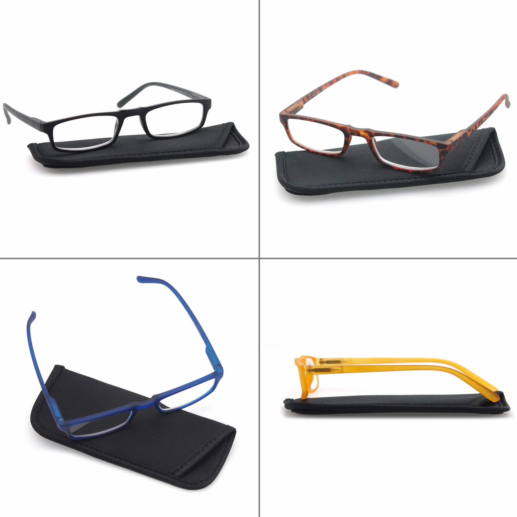 MODFANS Pack de 4 Gafas de Lectura para Hombre Mujer Lente Clara Visión Clara Negro Azul Marrón Amarillo