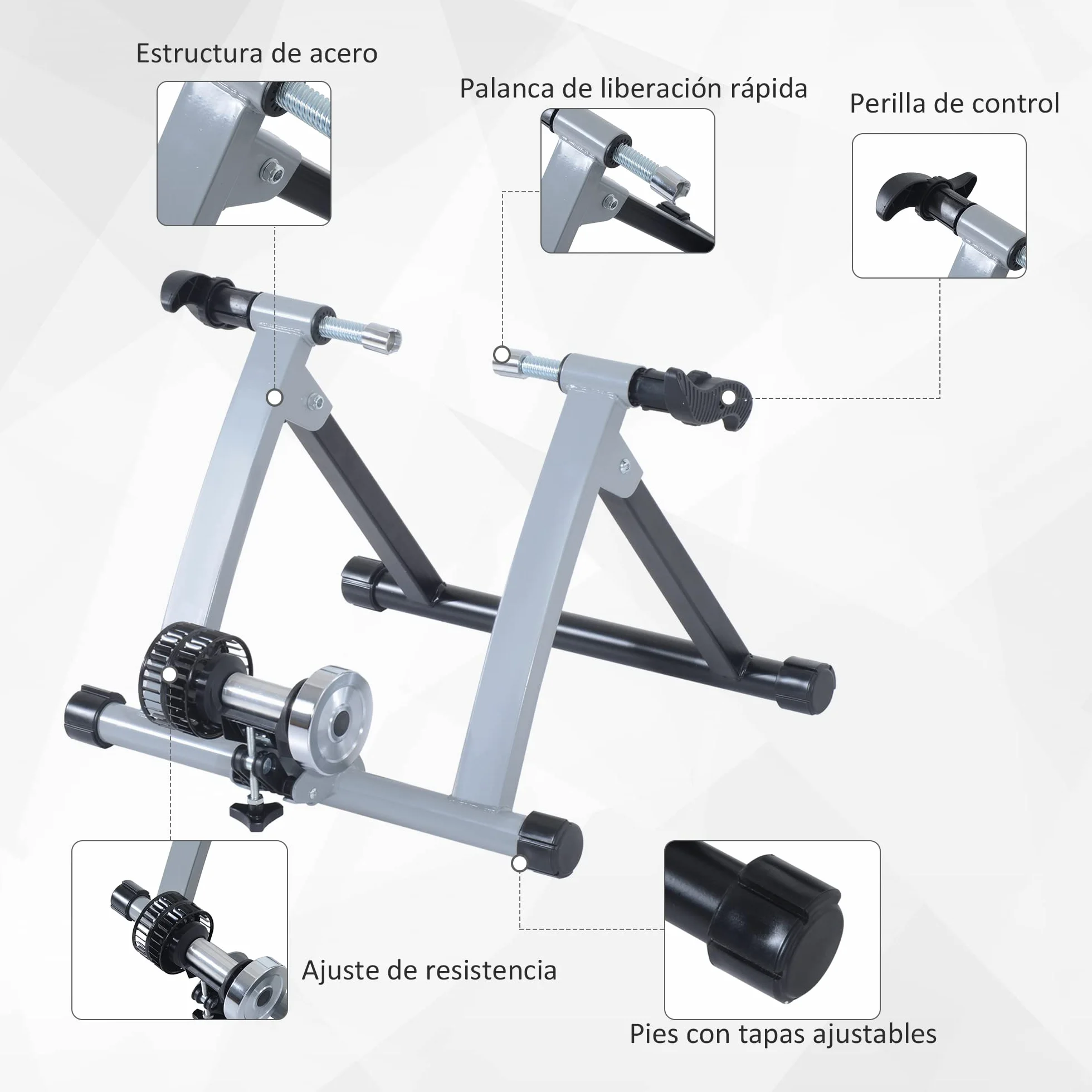 HOMCOM Rodillo de Entrenamiento Magnético para Bicicleta Cicloentrenador Plegable 54,5x47,2x39,1cm Plata y Negro