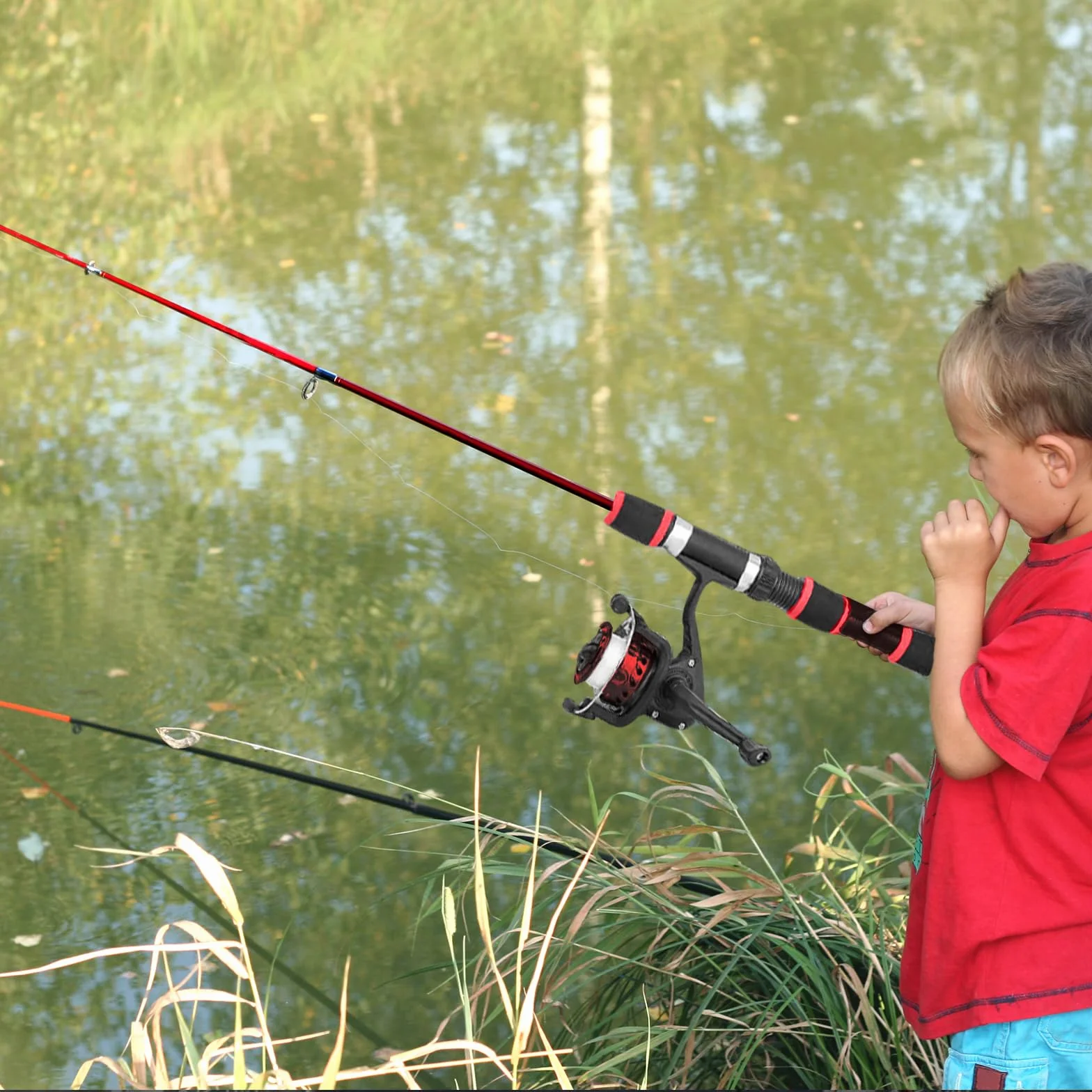 Juego de pesca para niños, 1,8 m, caña de pescar para niños, con carrete y juego de cebo, caña de pescar telescópica de fibra de carbono y carrete, accesorios para niños de 3 a 10 años