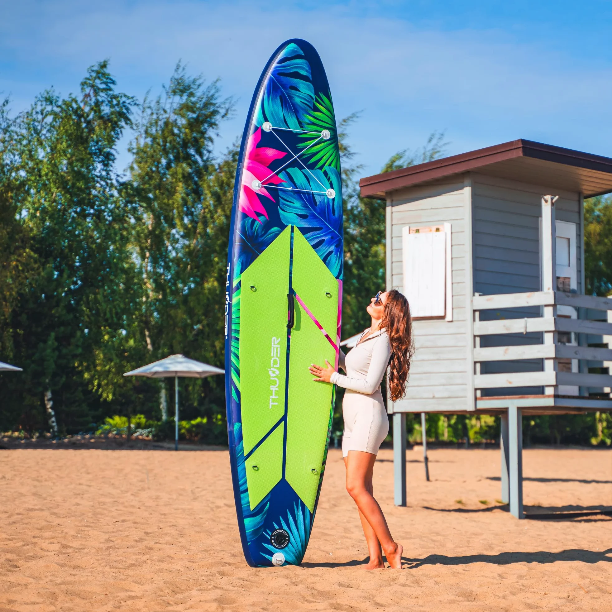 THUNDER Tabla de Sup Inflable de 320 cm con Asiento de Kayak – Set de Stand Up Paddle Board con Bomba, Remo y Mochila – Antideslizante para Adultos y Principiantes