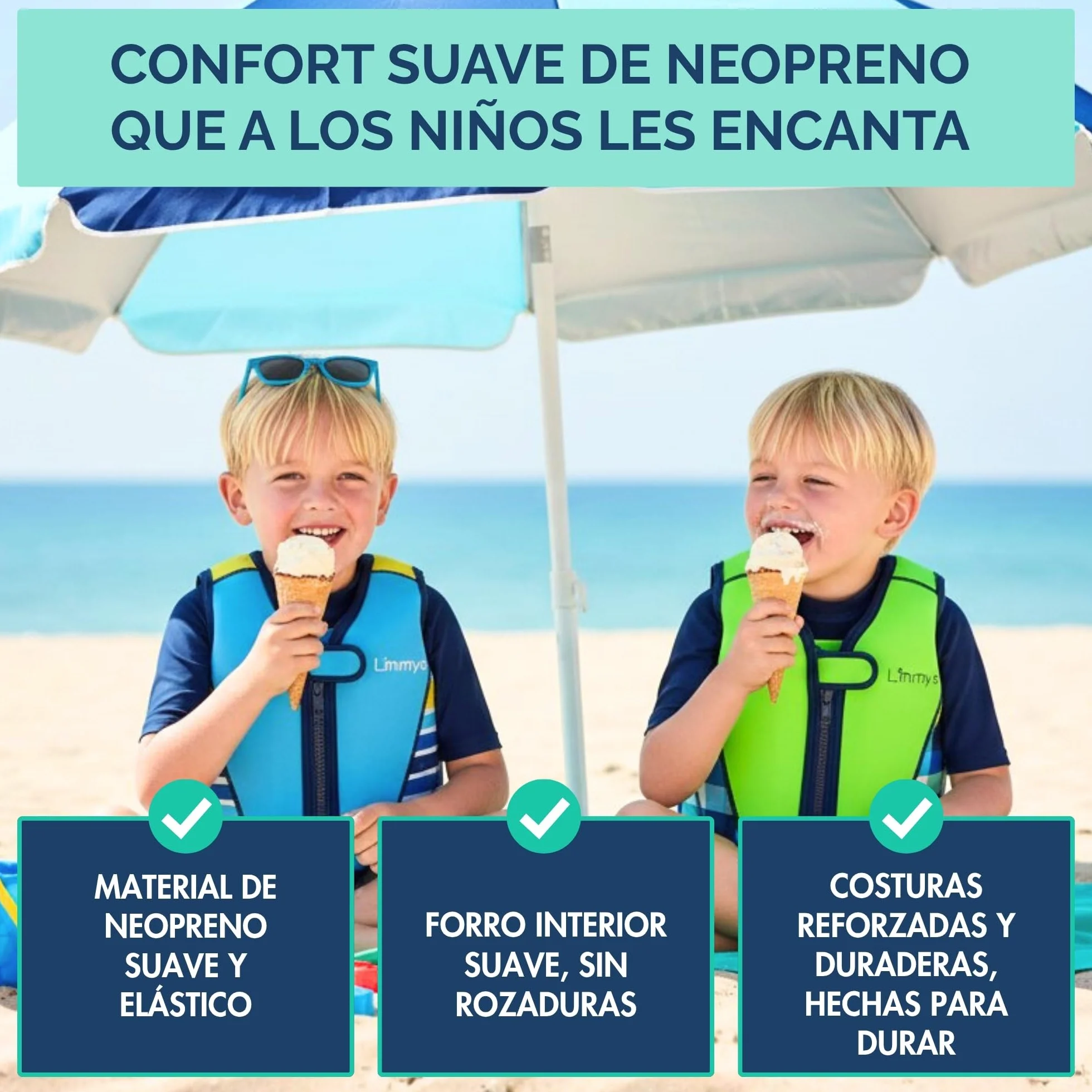 Chaleco de Natación Limmys para Niños – Sistema de Flotación Ajustable de 8 Paneles, Certificado CE, Neopreno Suave