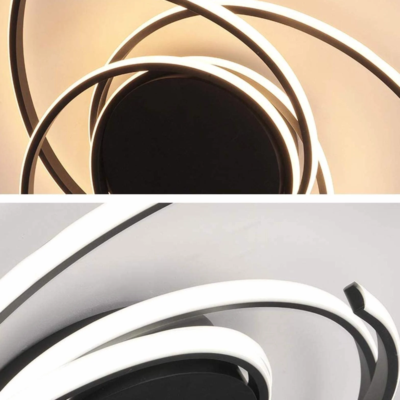 Lámpara de techo LED regulable con control remoto, araña de acrílico y metal, diseño flor espiral, negro