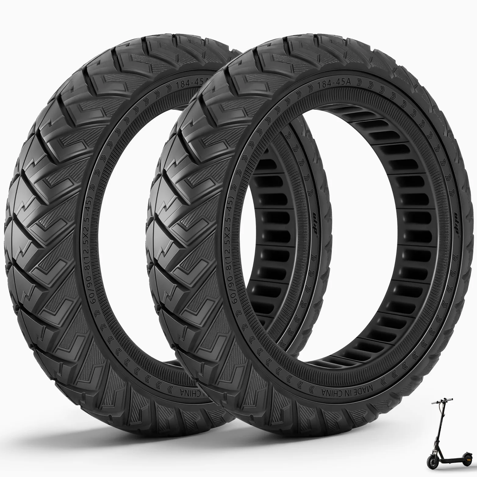 60/90-8 Neumático Maciza para Xiaomi 5 Plus, Neumático de Repuesto de 12 Pulgadas con Ranura para Tarjeta de 45 mm, 12,5x2,5 Ruedas Macizas Antideslizante y Antipinchazos (Negro 2 Piezas)
