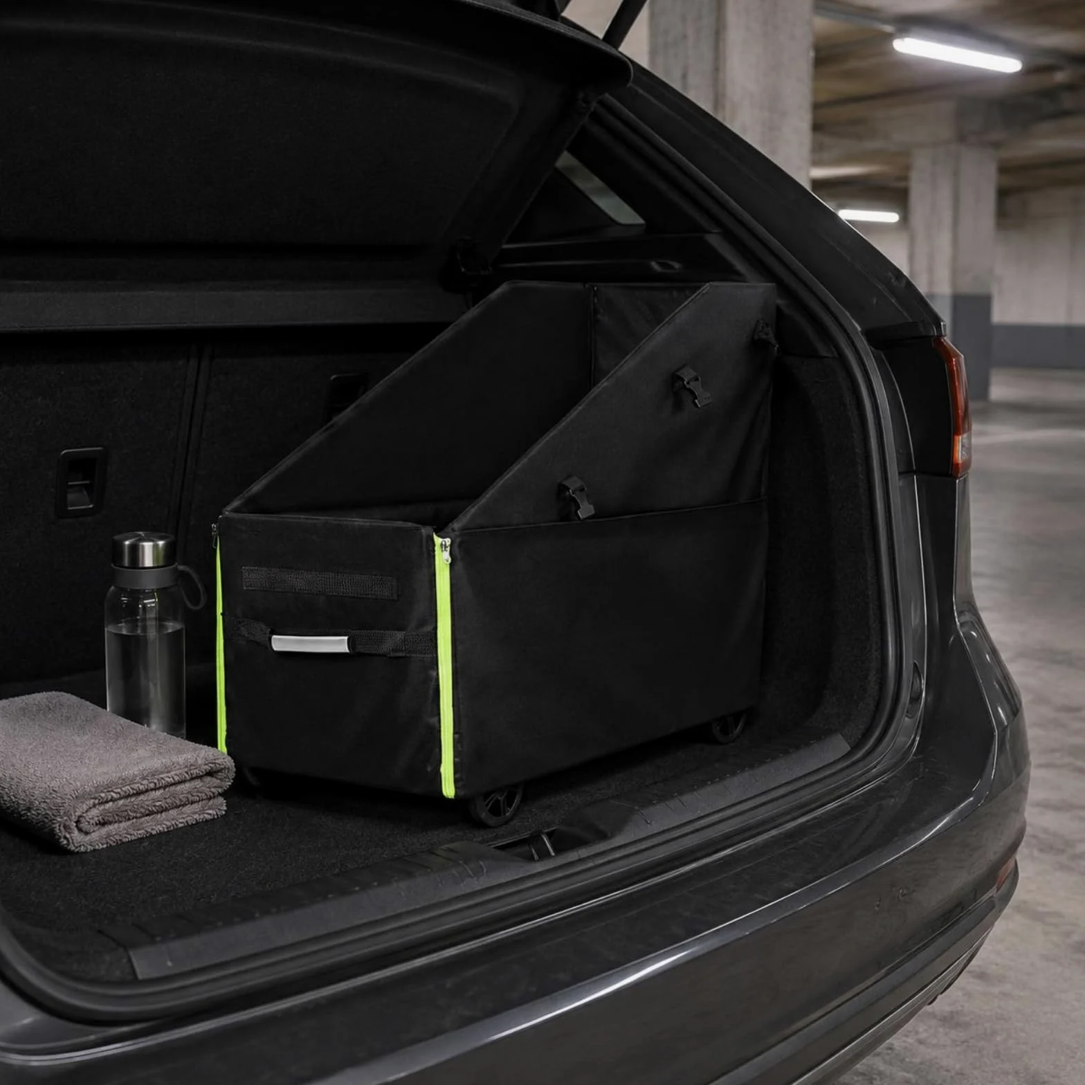 MERIGLARE Cesta de Almacenamiento para Maletero de Coche Plegable en Lona Oxford con Protección Lateral Reforzada y Práctica Apertura Adecuada para Llevar, Negro, Negro, Grande - Sin Ruedas