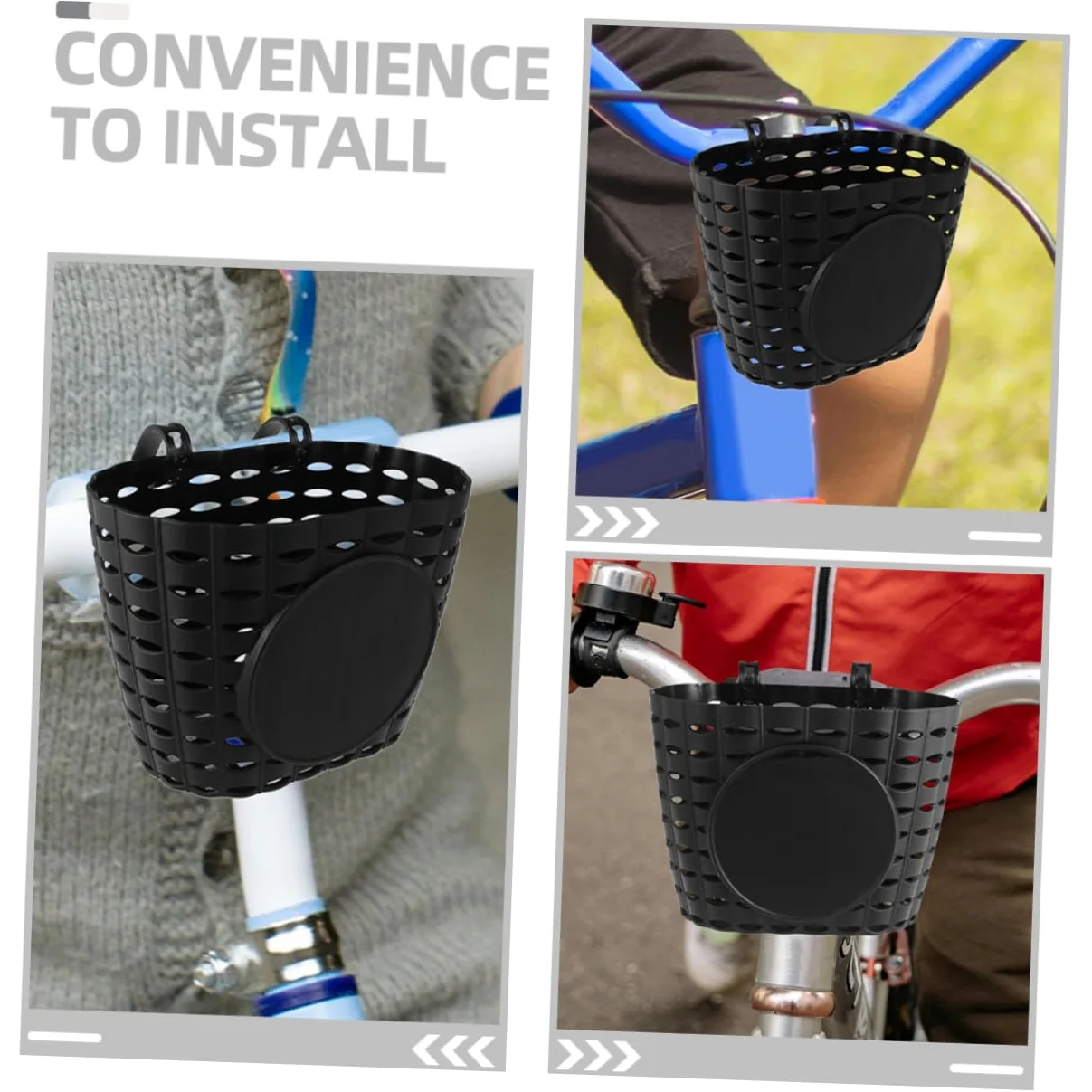 Cesta de Bicicleta Desmontable para Niños, Cesta de Plástico Negra, Soporte de Almacenamiento con Correa Ajustable, Accesorio para Manillar Delantero, Uso para Ciclismo Infantil