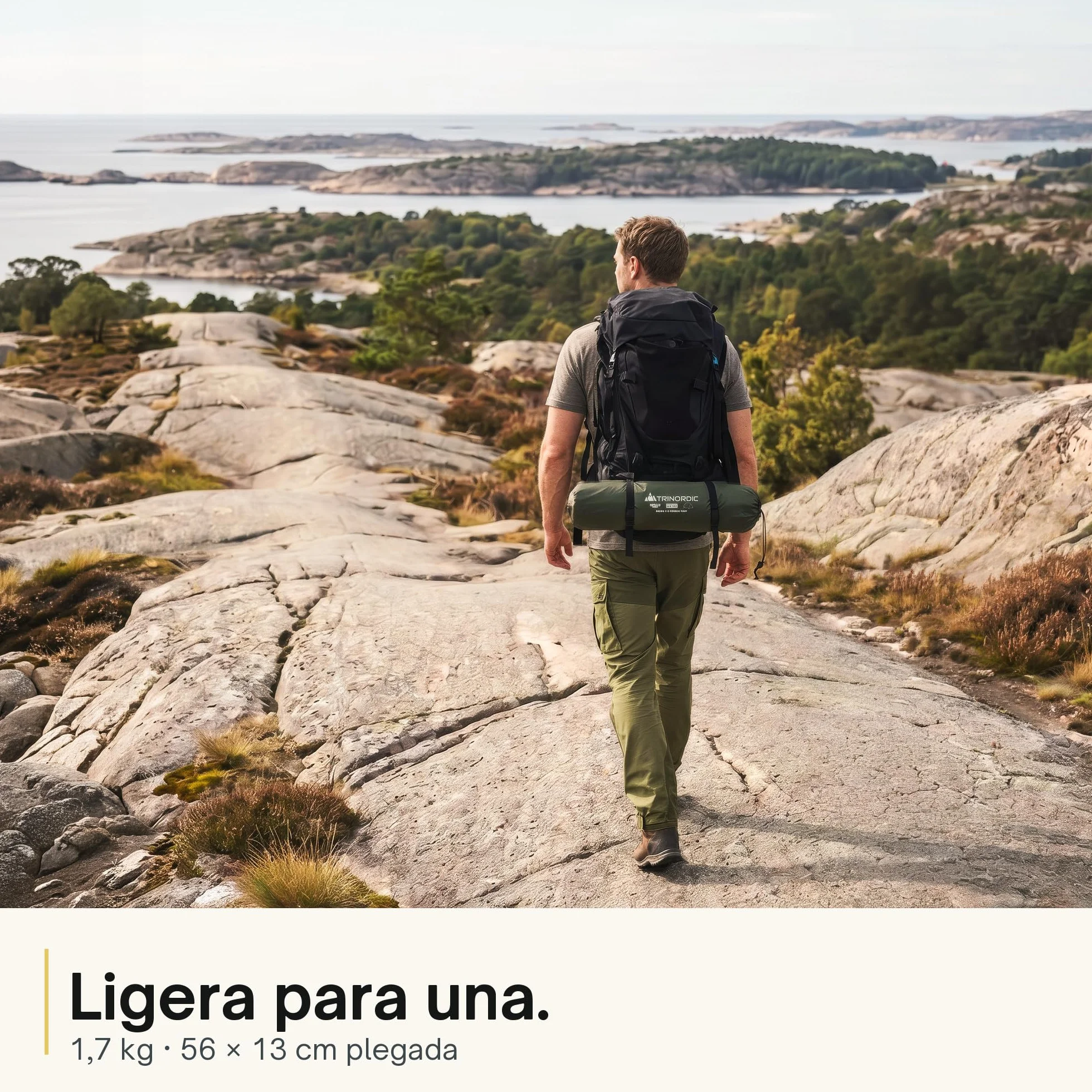 Trinordic Tienda Ligera 1-2 Personas – Tunnel Arco Único, 1,7 kg Peso Mínimo, 3000 mm Columna de Agua, Verde Oliva