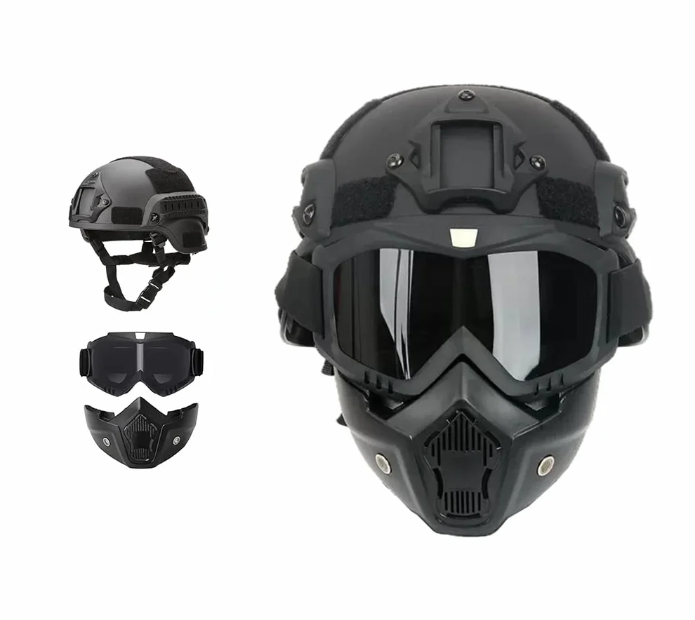 Cascos Tácticos Mich con Máscara Desmontable para Airsoft, Paintball y Caza