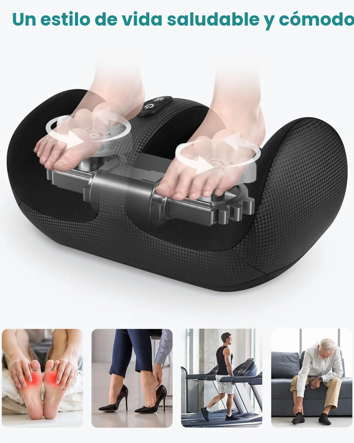 Nekteck Masajeador de Pies con Calor, Shiatsu, Amasado Profundo, Compresión de Aire, Negro
