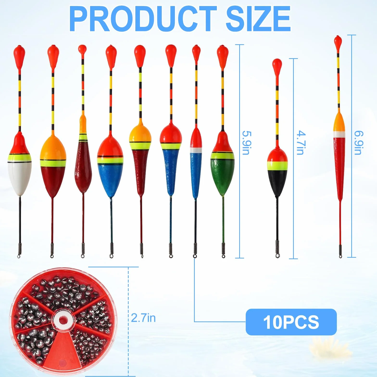10 Pcs Flotadores de Pesca, Boyas de Pesca de Trucha, Pescas Accesorios, Accesorios Pescas y Bobbers, con Pesas de 100 G para Peces Fondos Poco Profundos, Peces Comunes, Anguilas