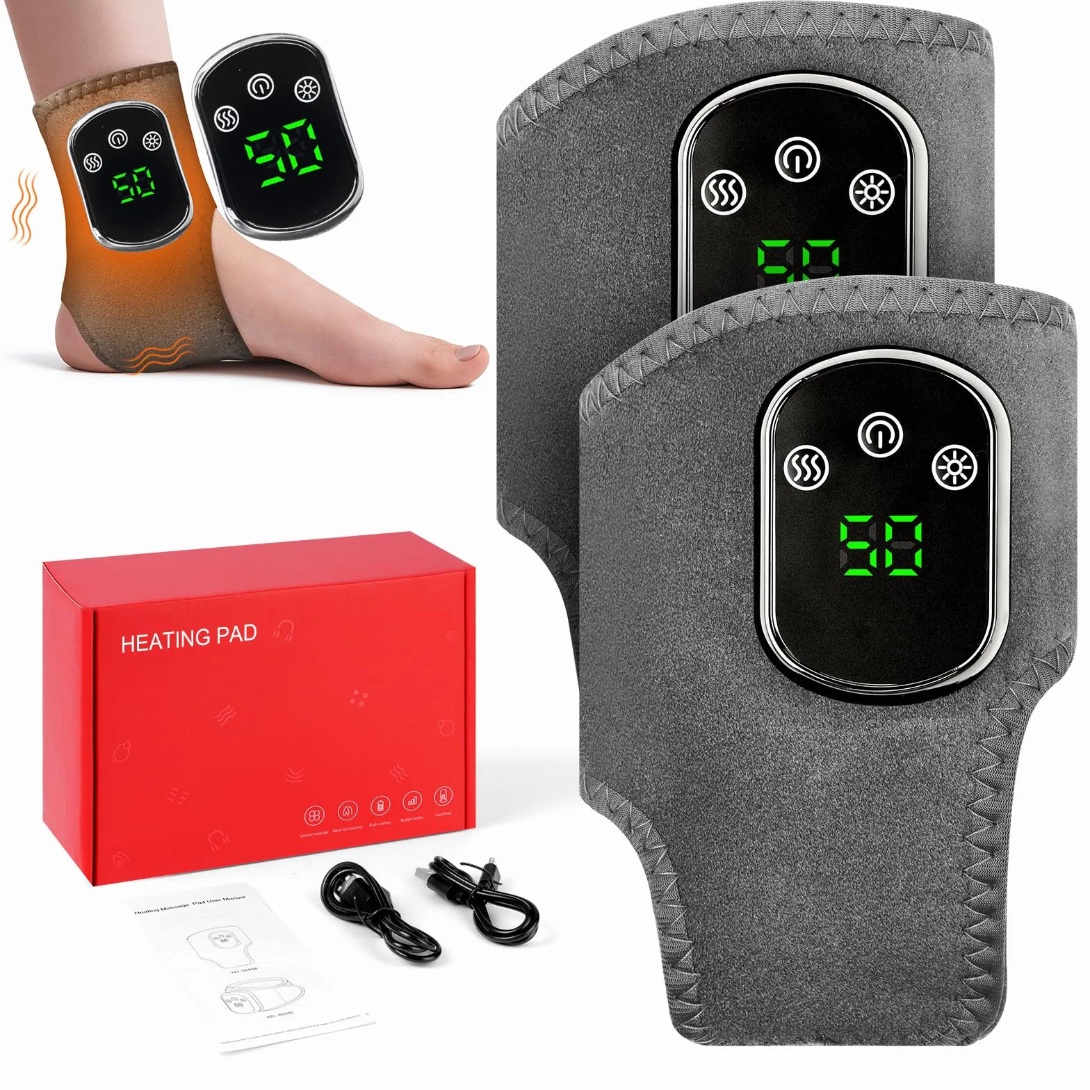 Vicloon Masajeador Eléctrico para Pies y Tobillos, 3 Modos de Vibración, 5 Niveles de Calor