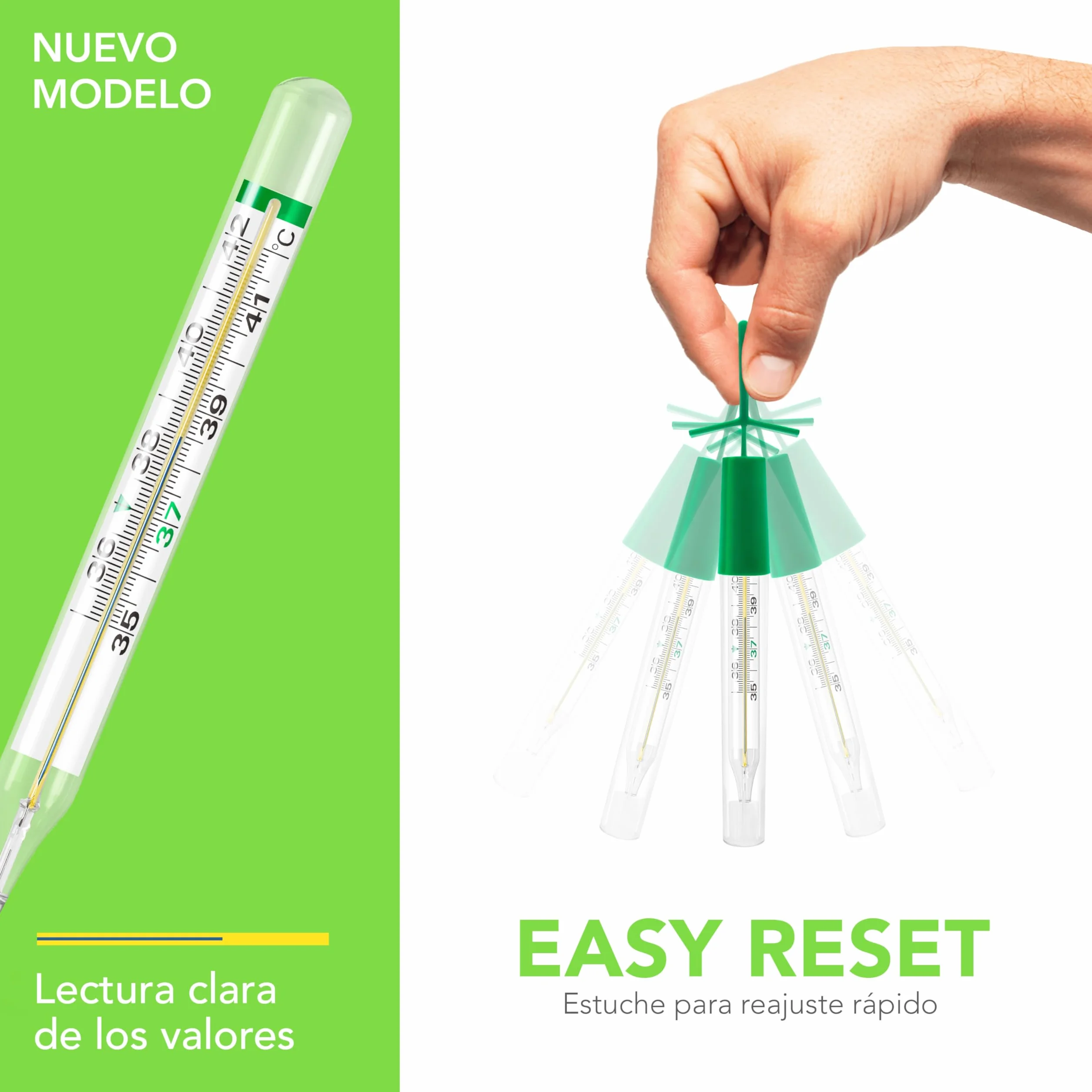 ECOTHERM Termómetro Clínico de Vidrio para Fiebre de Galio Sin Mercurio Ecológico